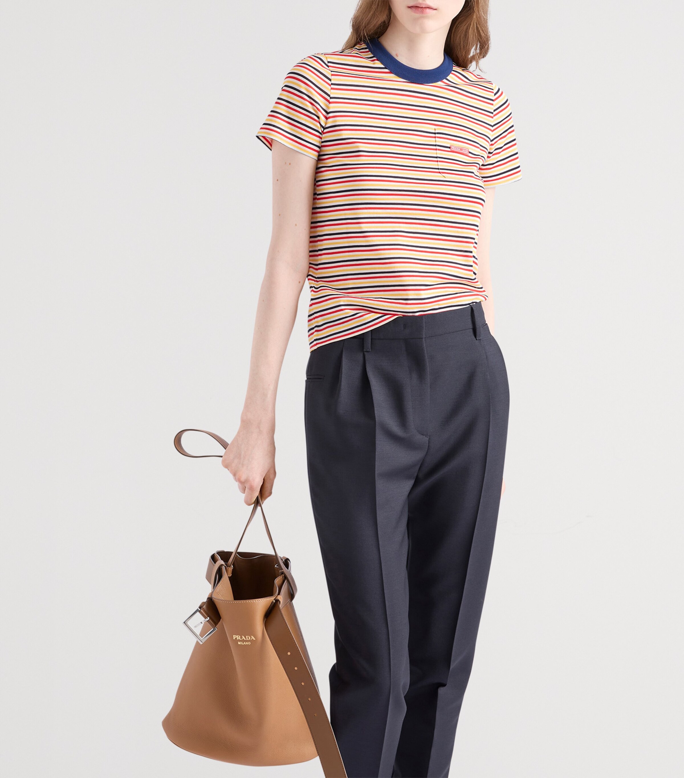 Prada Womens Cotton Stripe Lisle T-Shirt Image 5