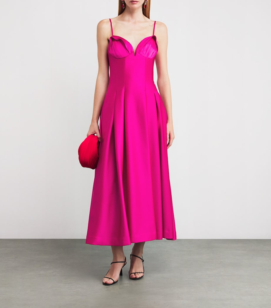 Satin Saskia Midi Dress HOT PINK Image 2