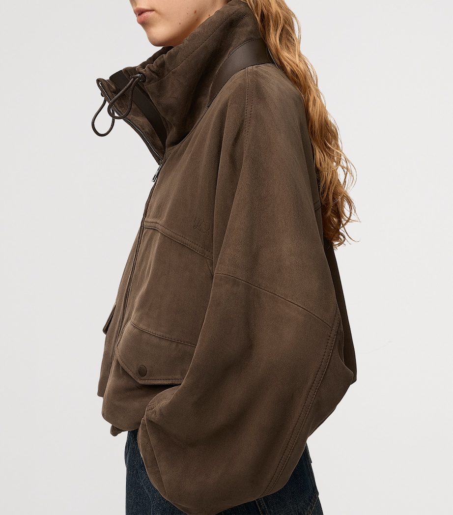 LOEWE Womens Suede Bomber Jacket Dark Brown Image 5