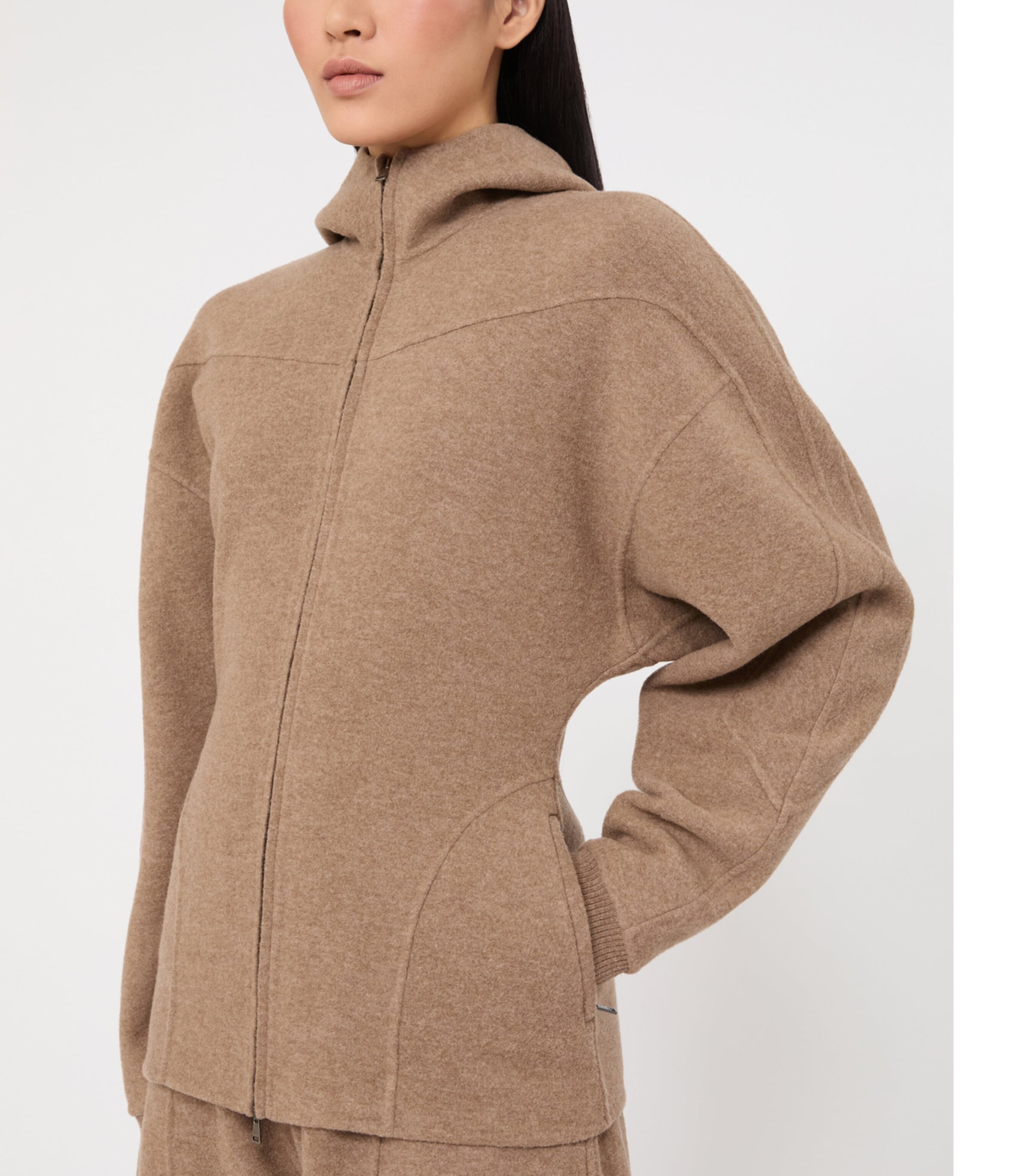 Max Mara Womens Virgin Wool-Blend Zip-Up Hoodie Beige Image 5