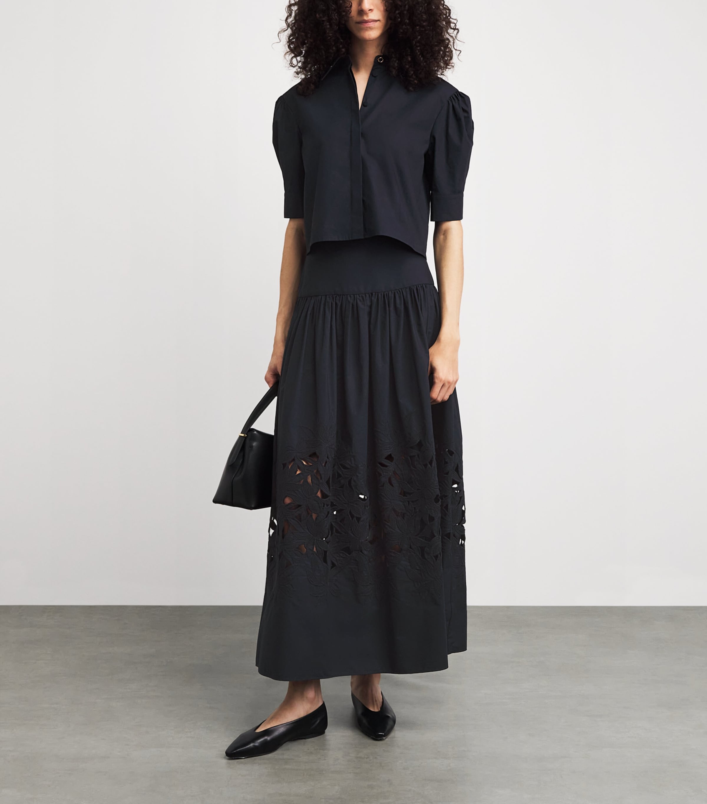 Agnona Womens Cotton Floral Appliqué Maxi Skirt Dark Blue Navy Image 2