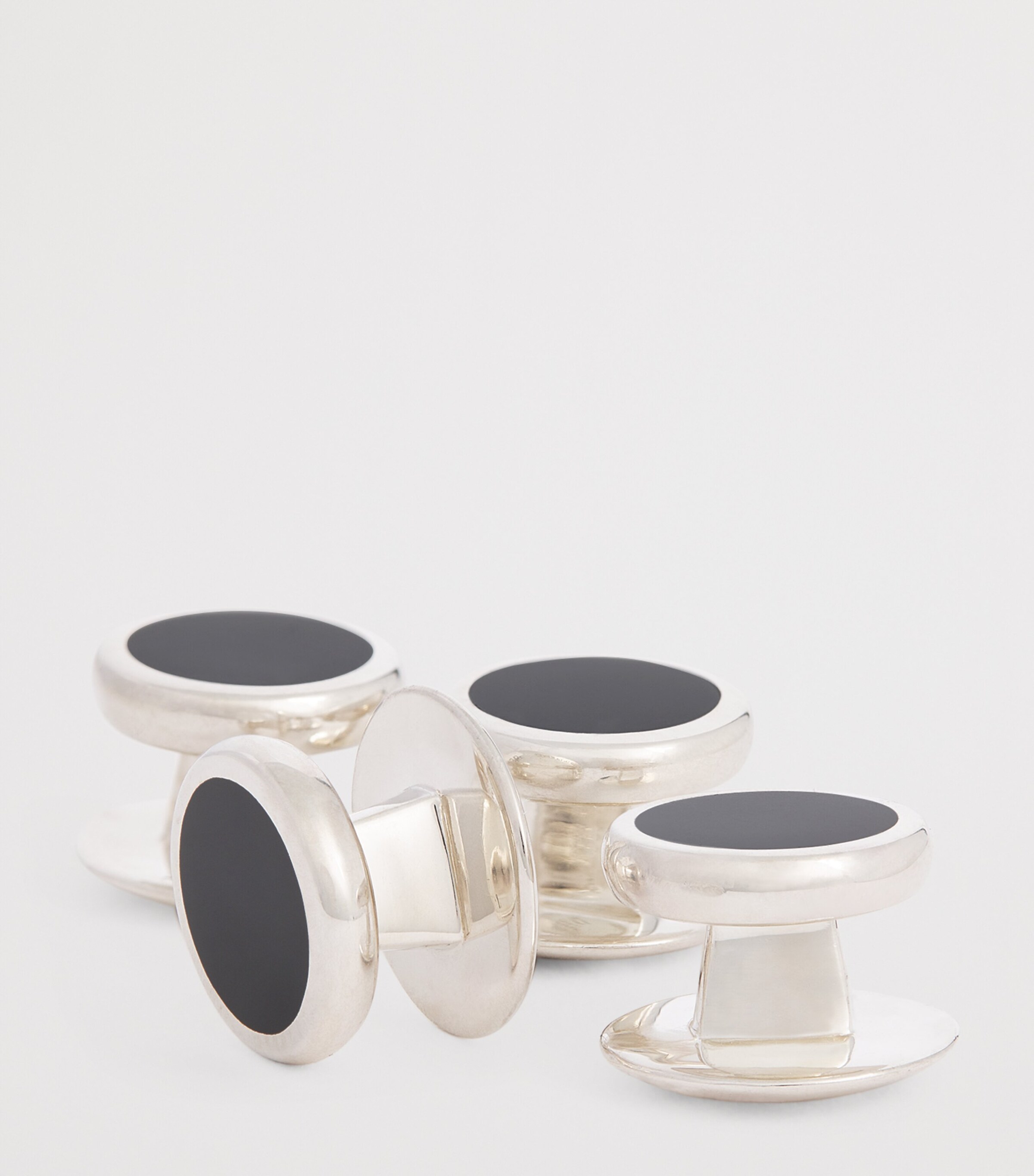 Deakin & Francis Sterling Silver and Onyx Round Cufflinks Silver Image 5