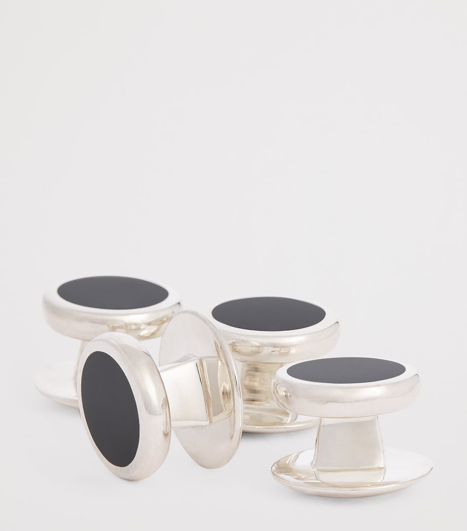 Sterling Silver and Onyx Round Cufflinks SILVER Image 5