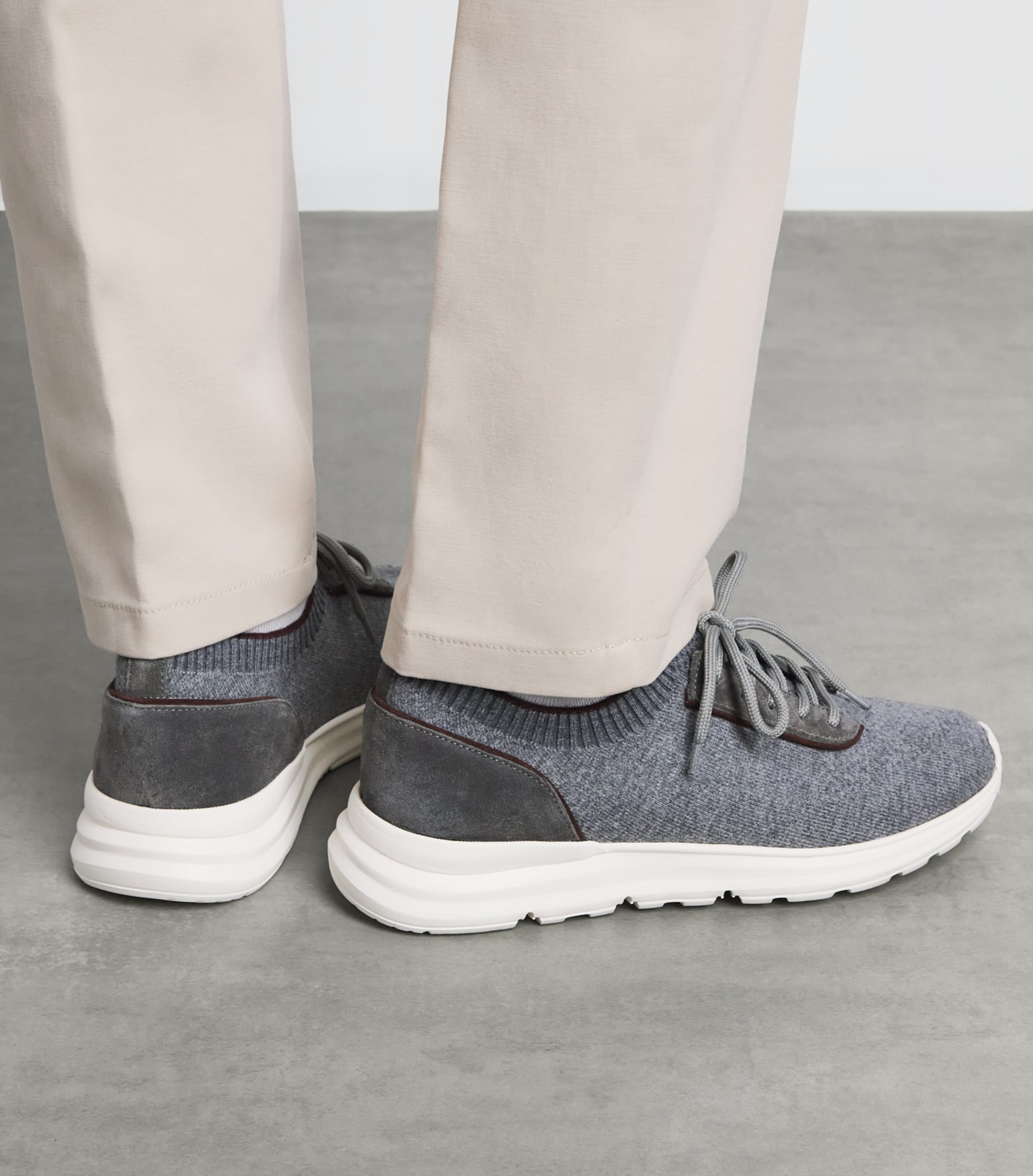 Eleventy Mens Knitted Panel Sneakers Grigio Medio, Bordea Image 4