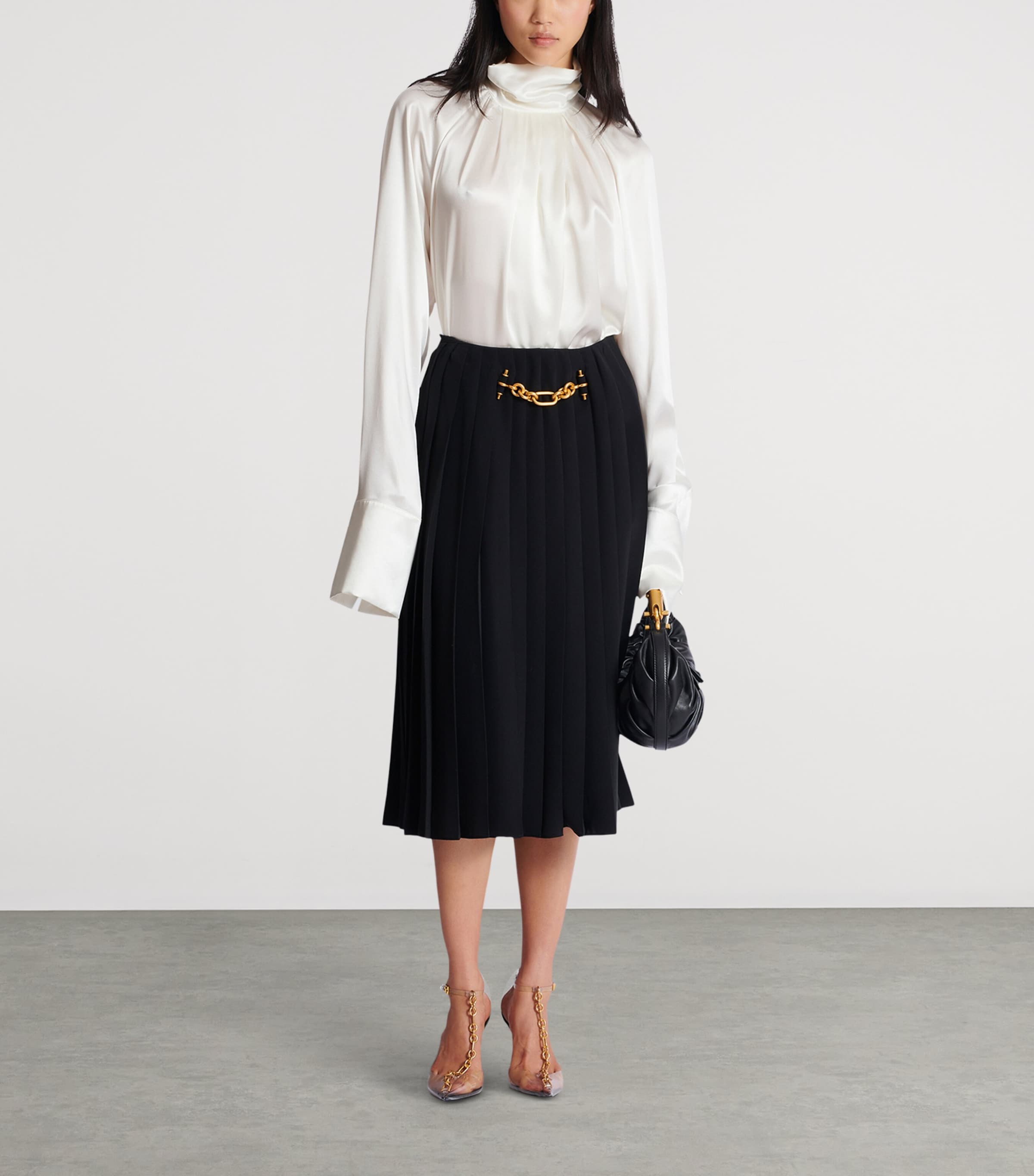 Chain-Detail Pleated Midi Skirt 0PA NOIR Image 3