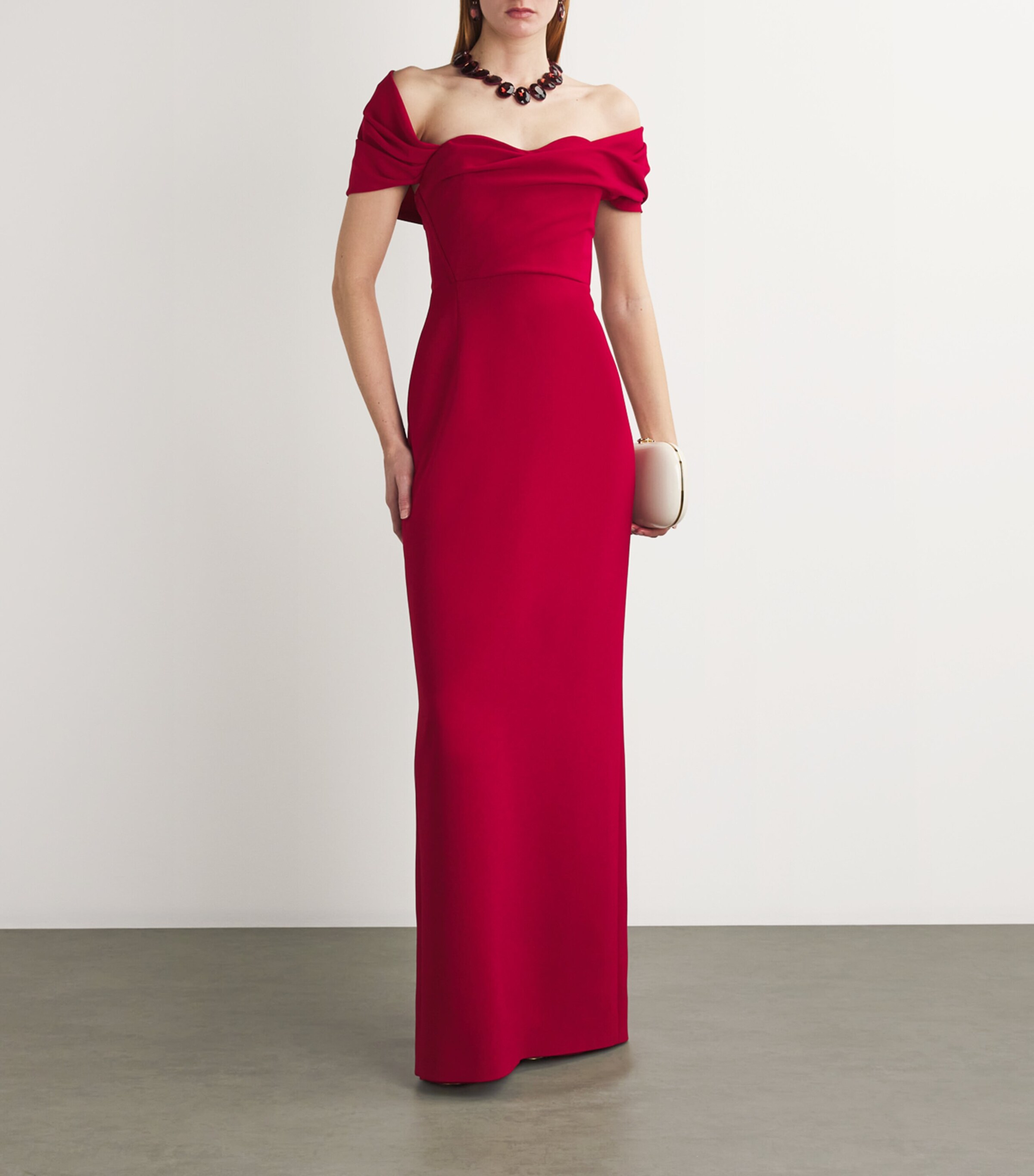 Carolina Herrera Red Draped Off-The-Shoulder Gown | Harrods US
