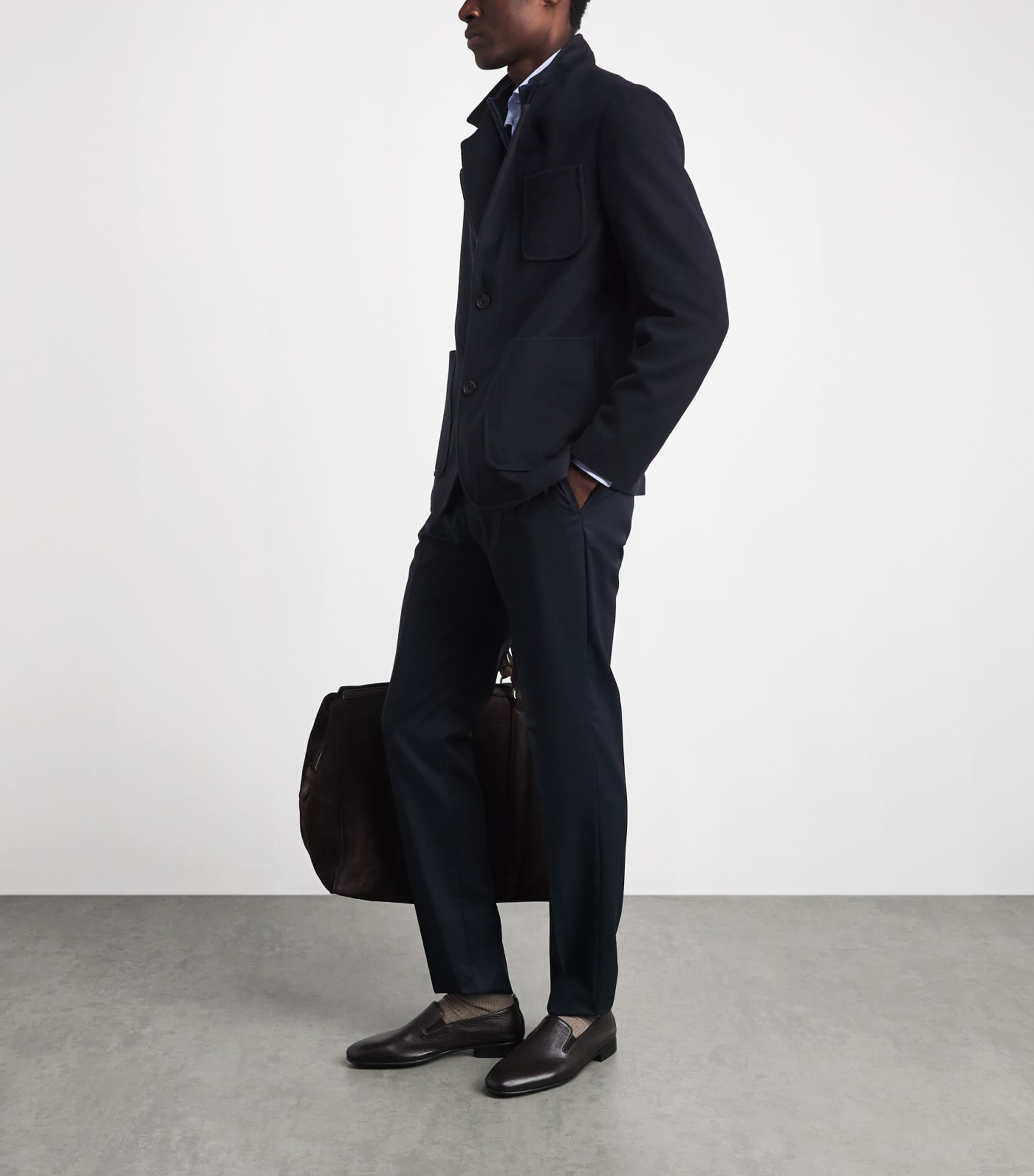 Corneliani Mens Virgin Wool High-Neck Jacket Dark Blue Image 2