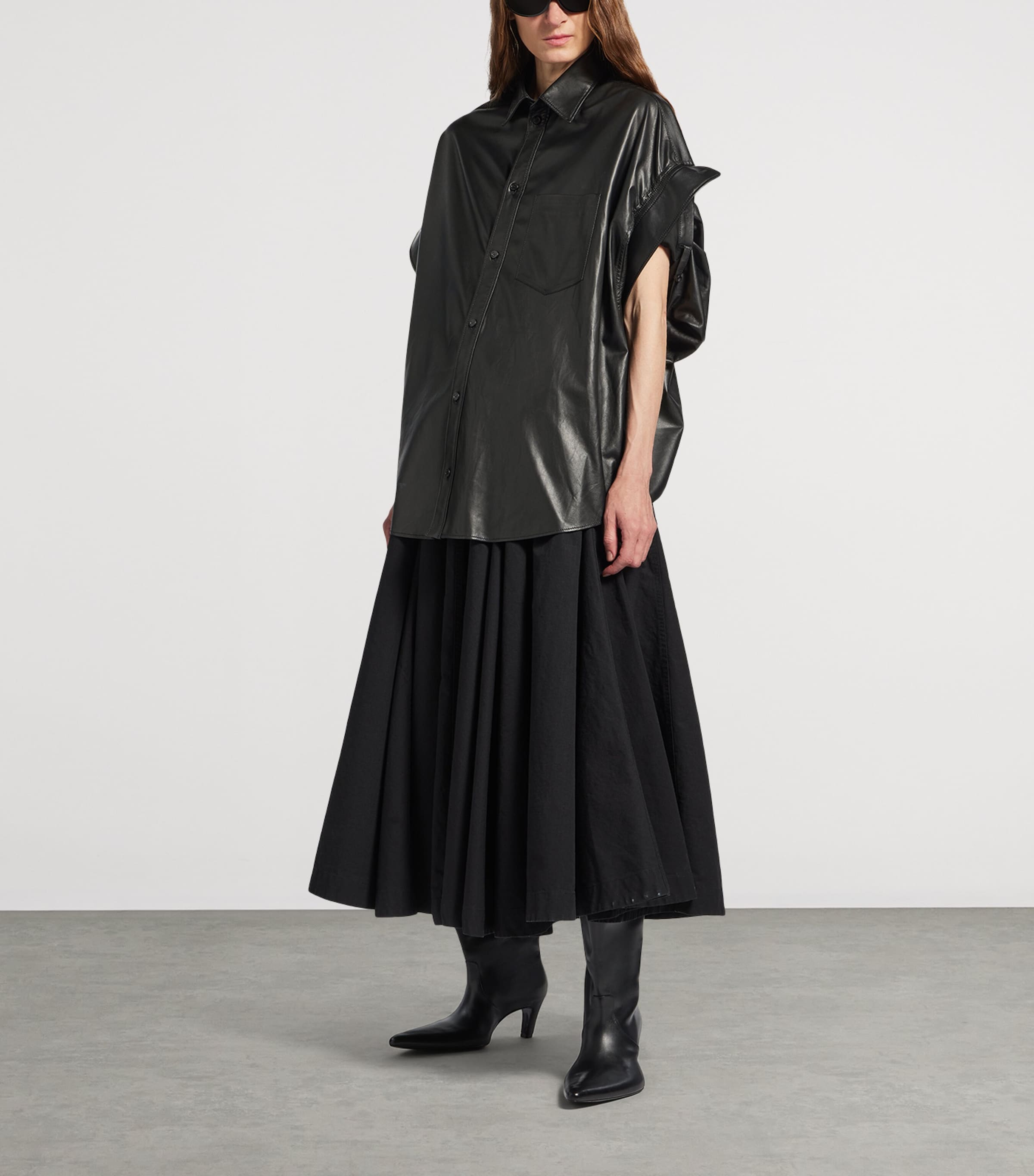 Leather Tucked-Sleeve Shirt 1000 Image 2