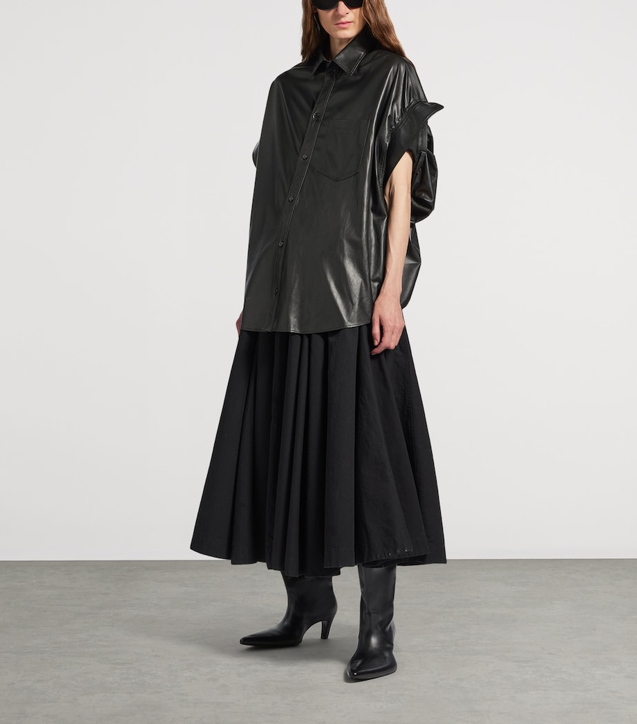 Leather Tucked-Sleeve Shirt 1000 Image 2