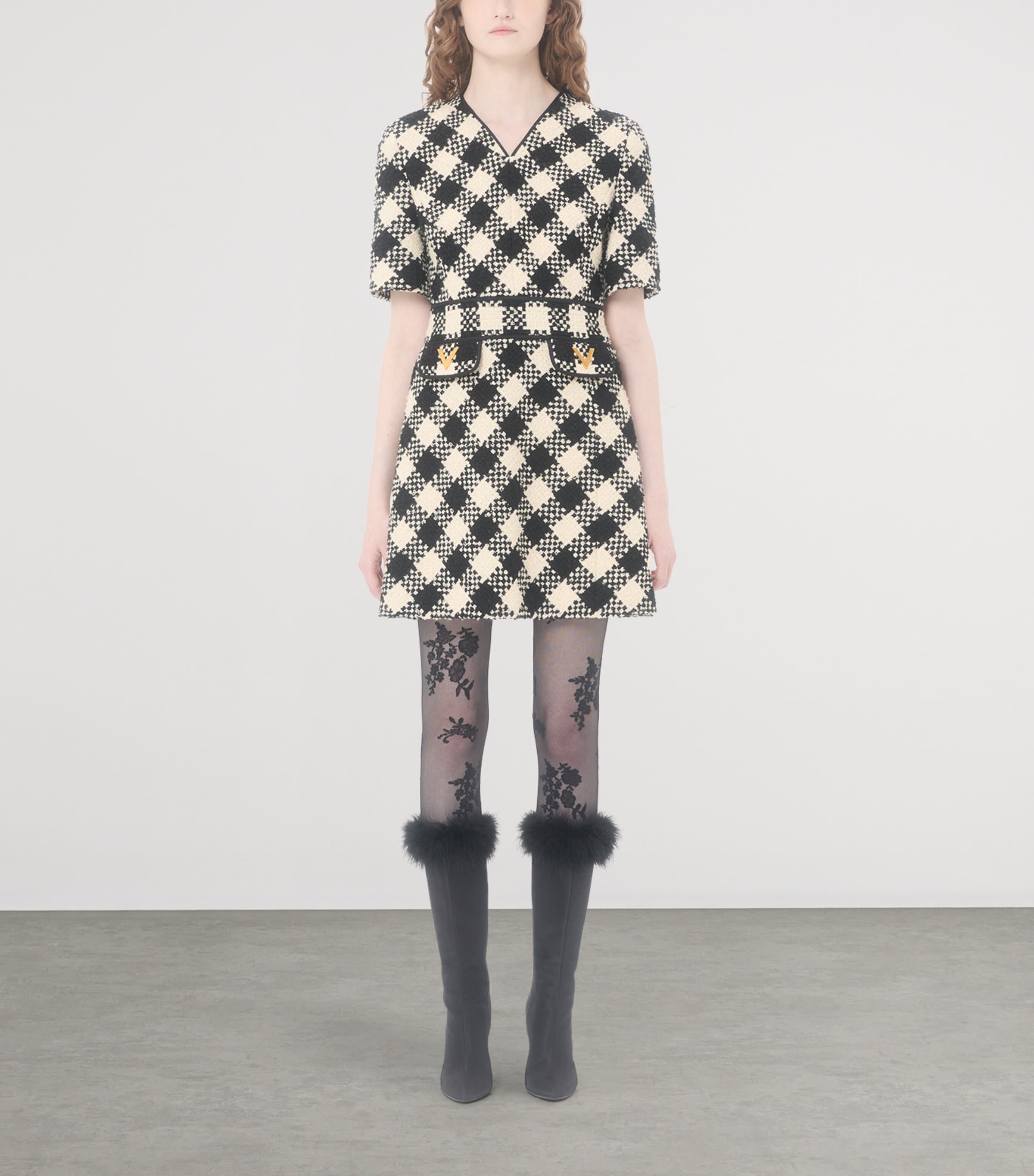 Valentino Womens Tweed V-Neck Mini Dress Image 2