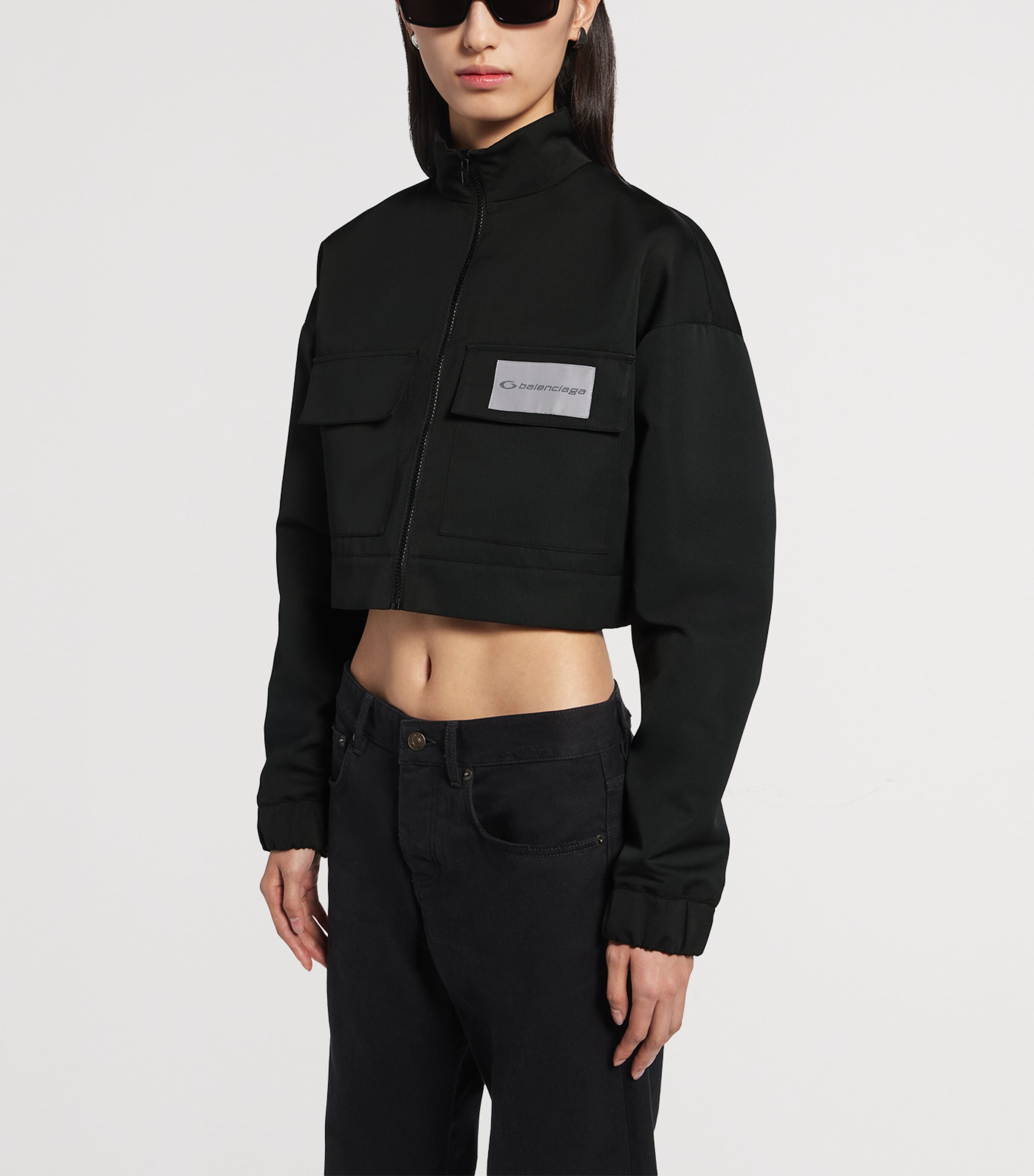 Balenciaga Womens Technical Faille Cropped Track Jacket Image 5
