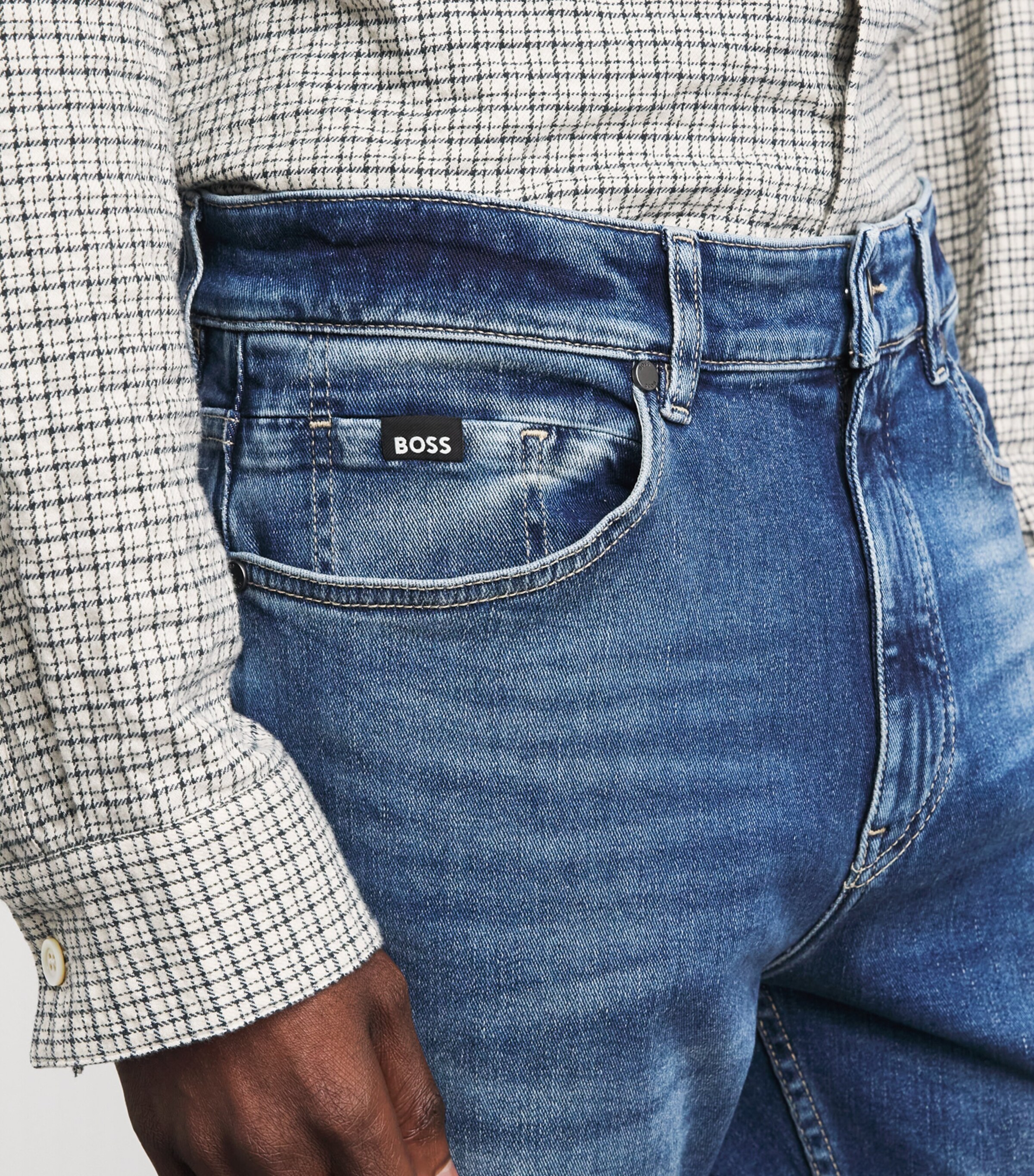 BOSS Mens Stretch-Denim Slim Jeans Medium Blue Image 3