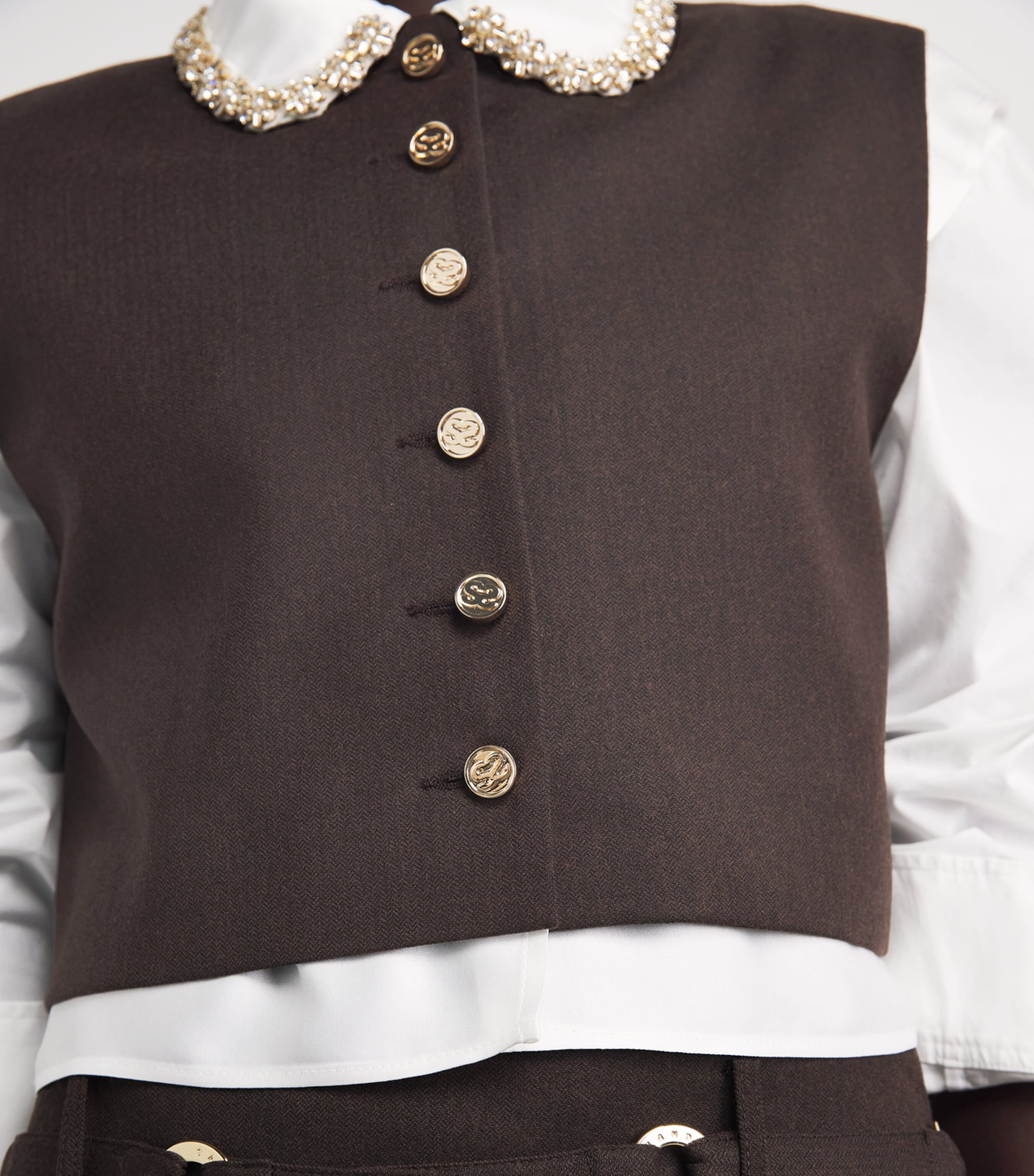 Sandro Paris Womens Wool-Blend 2-In-1 Crop Top Light Brown Image 3
