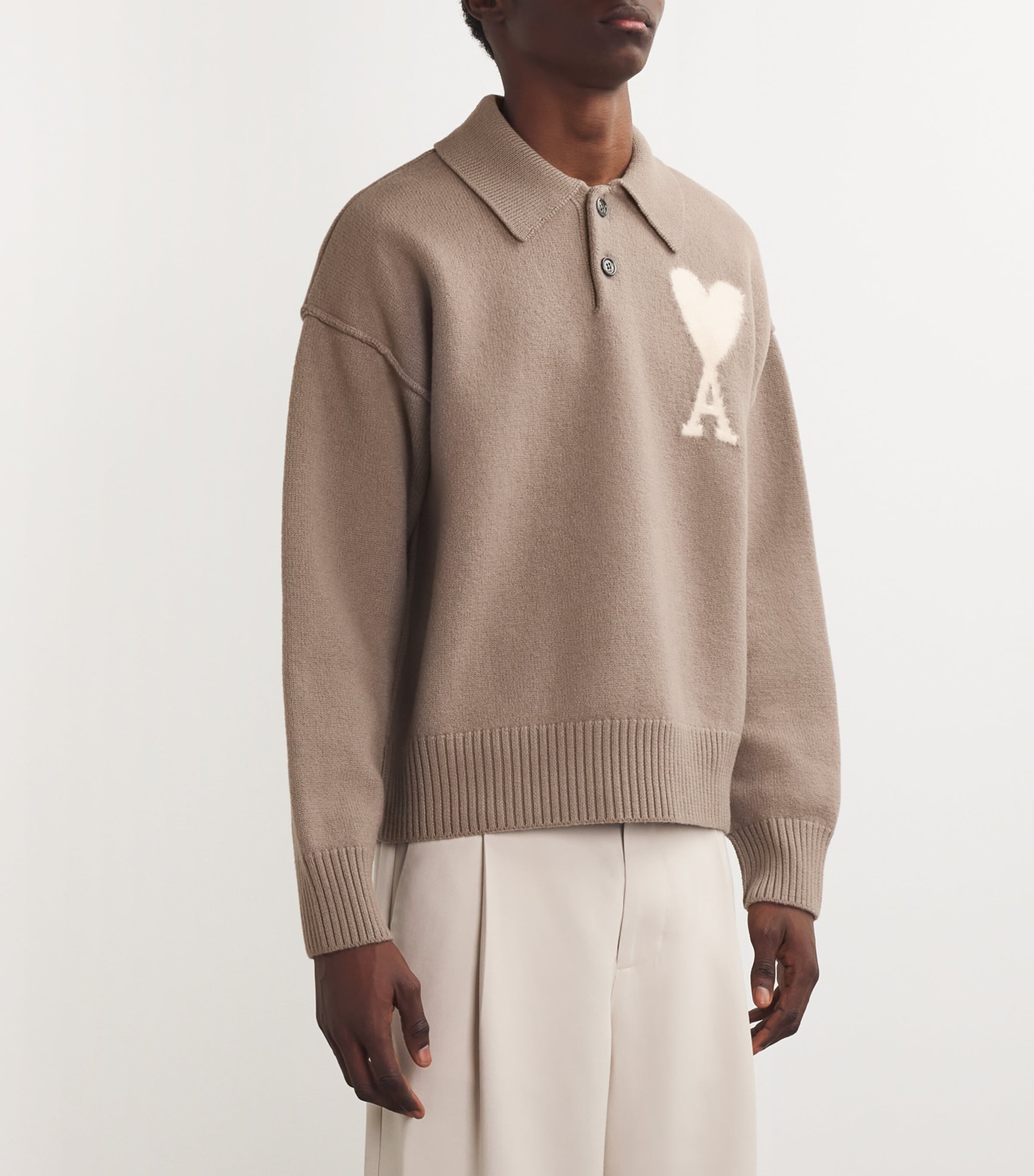 AMI Paris Grey Virgin Wool Ami de Coeur Polo Sweater | Harrods US