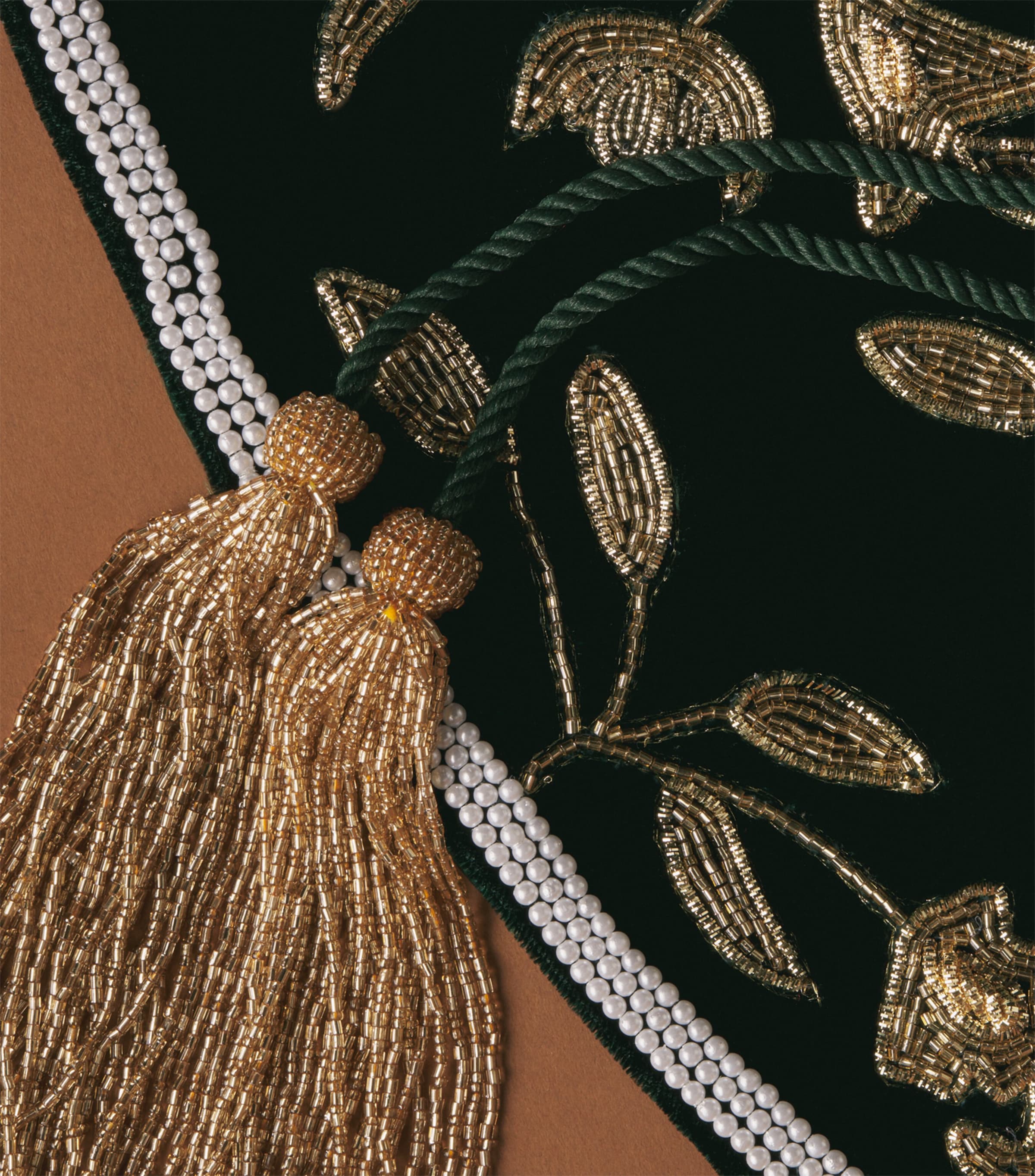 Harrods Velvet Embroidered Vine Tree Skirt Green/gold Image 3