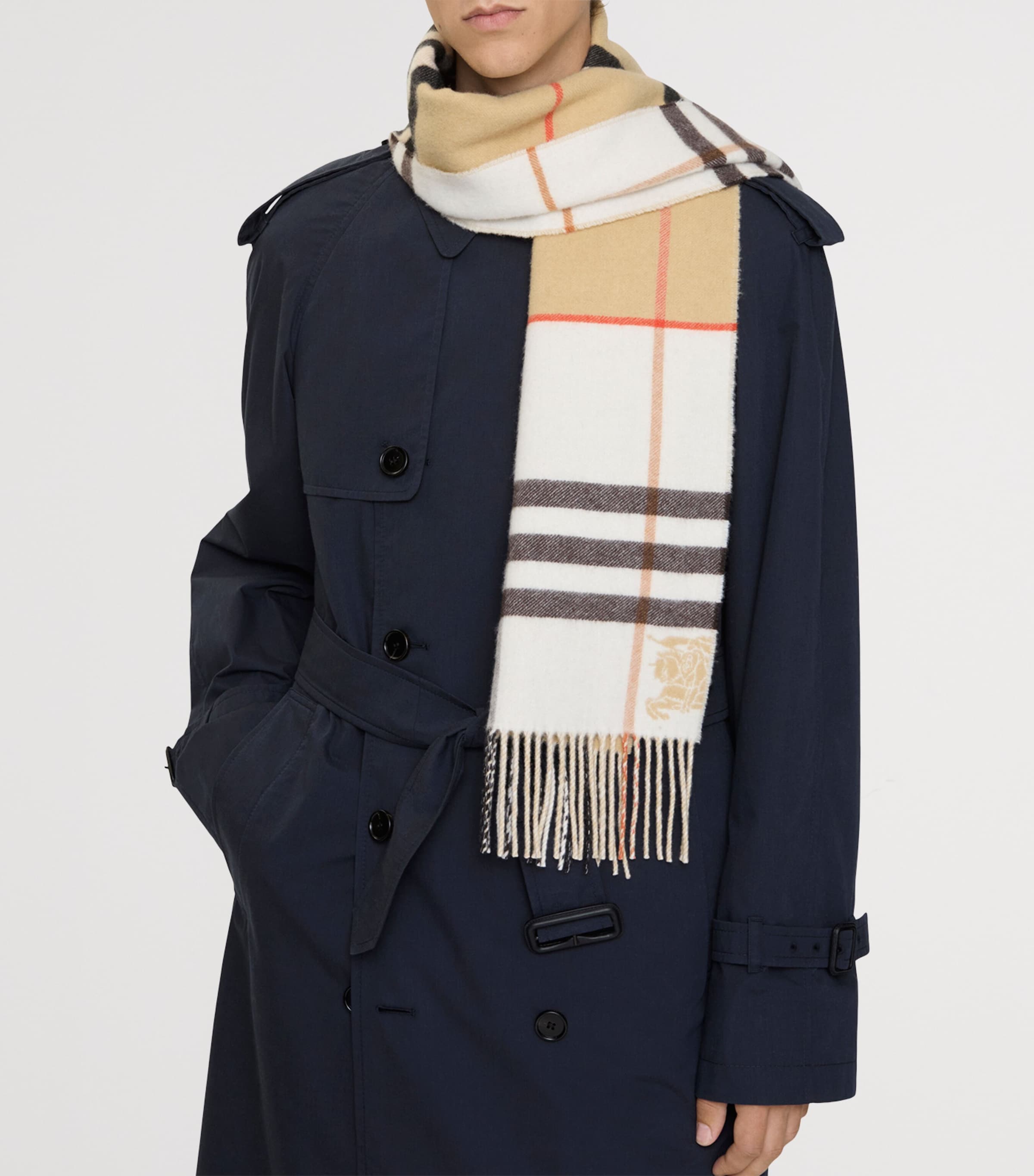 Cashmere Contrast Check Scarf SAND/PEBBLE WHITE Image 7