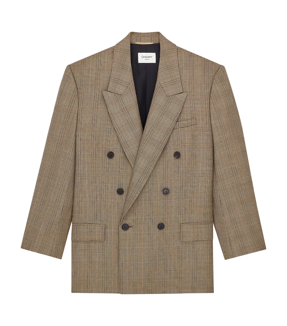 Saint Laurent Womens Wool Check Double-Breasted Blazer Image 1