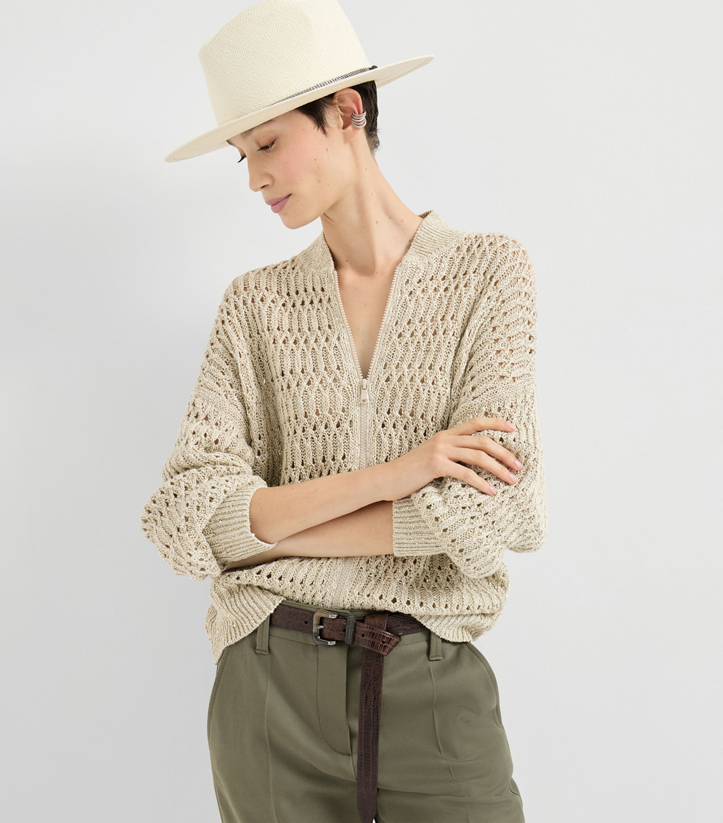 Linen-Blend Braided Cardigan C8925 Image 5