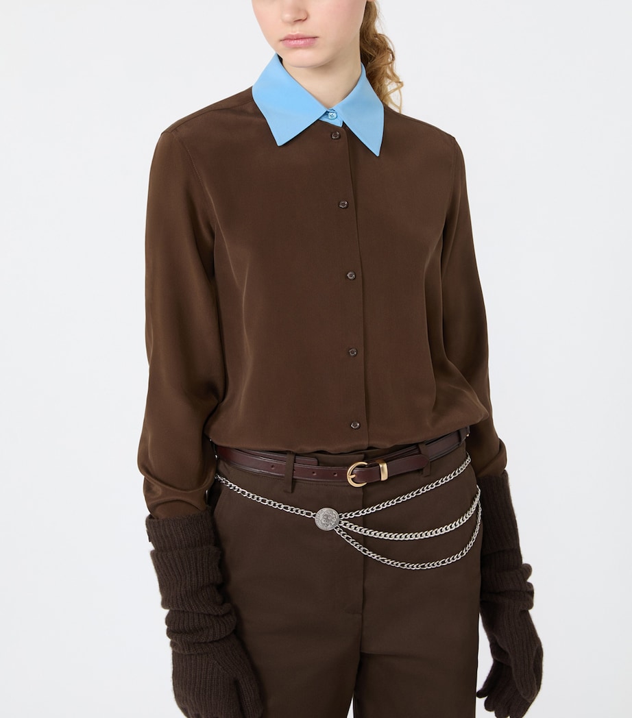 Weekend Max Mara Womens Silk Contrast Collar Shirt Brown Image 5