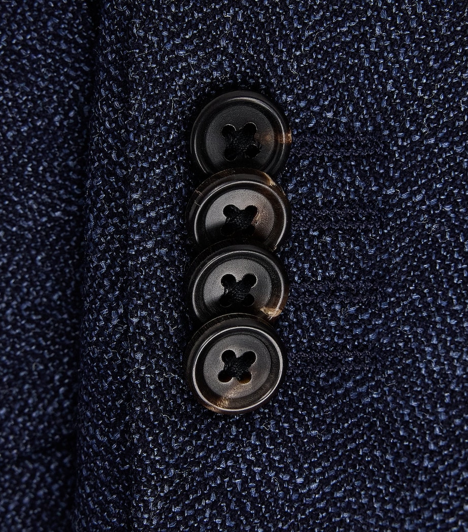 Corneliani Mens Virgin Wool-Silk Herringbone Blazer Navy Blue Image 6