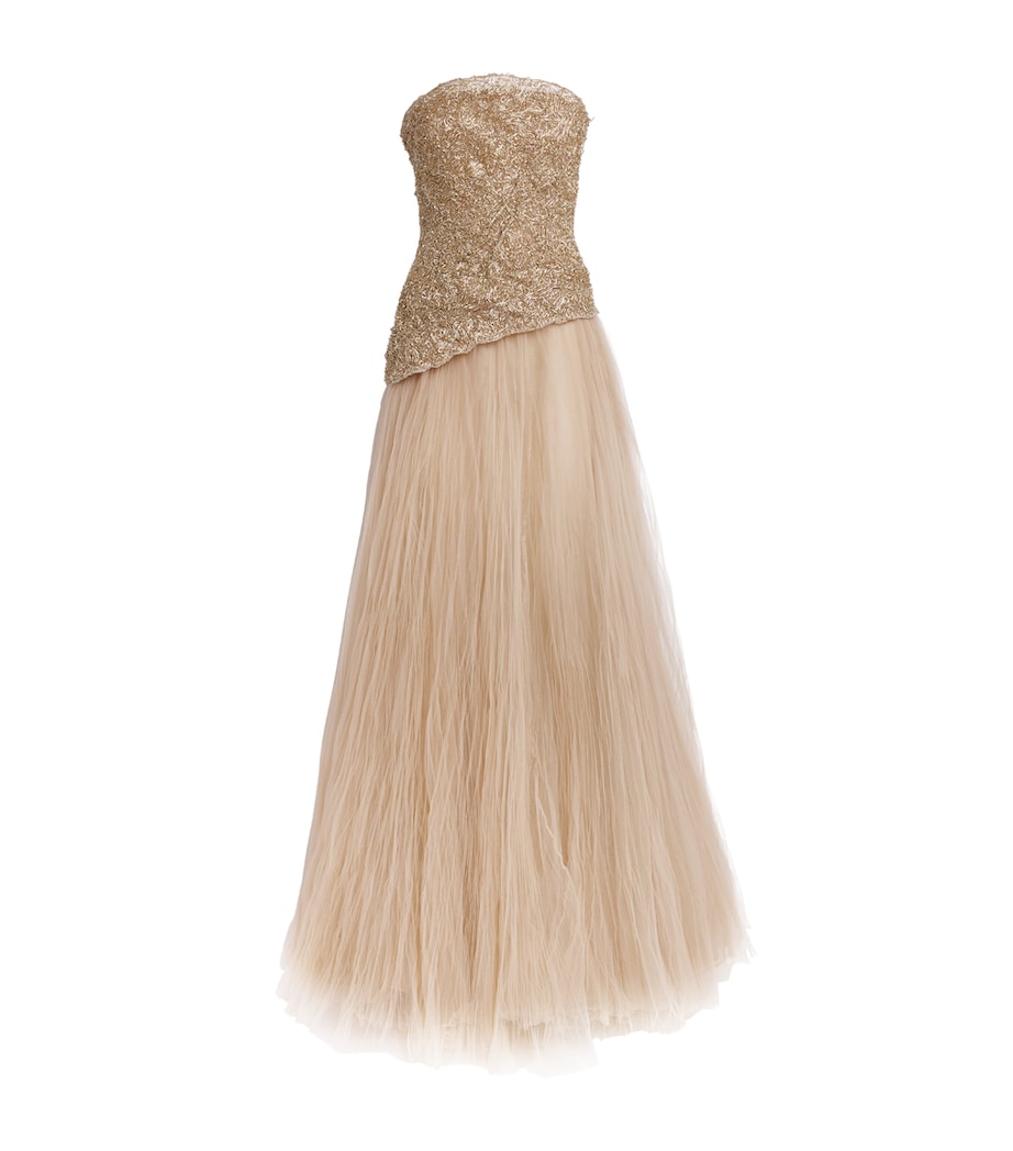 Marmar Halim Womens Tulle Strapless Gown Gold Image 1