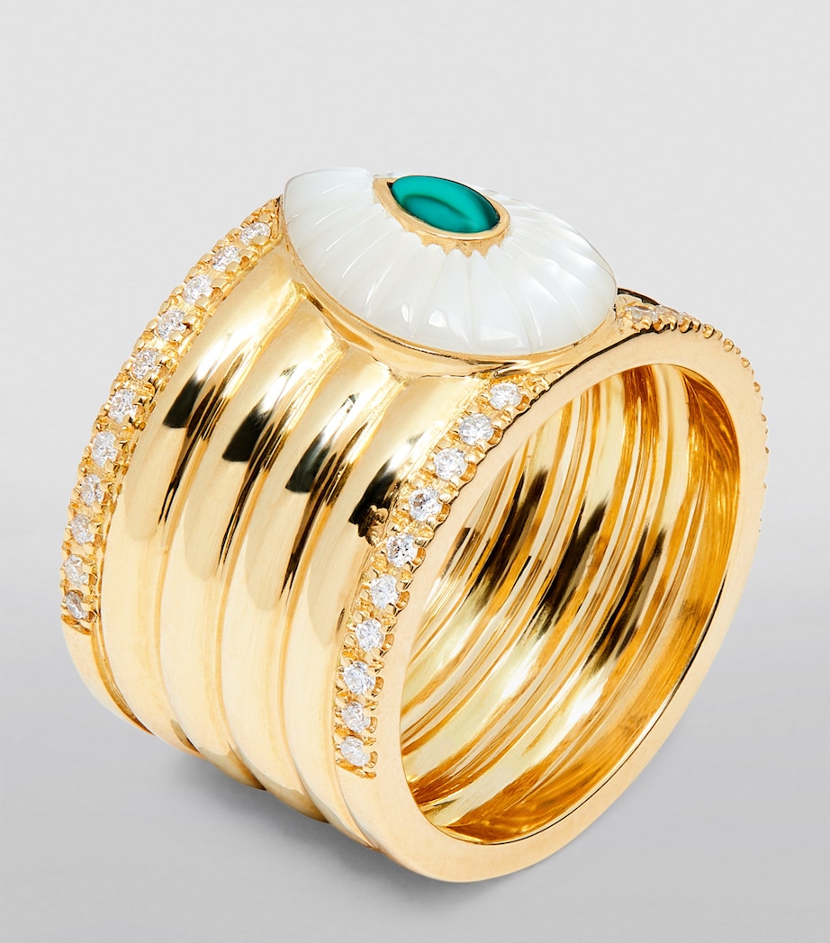 Yellow Gold, Diamond, Malachite and Pearl Bond Street Ring YELLOW GOLD Image 2