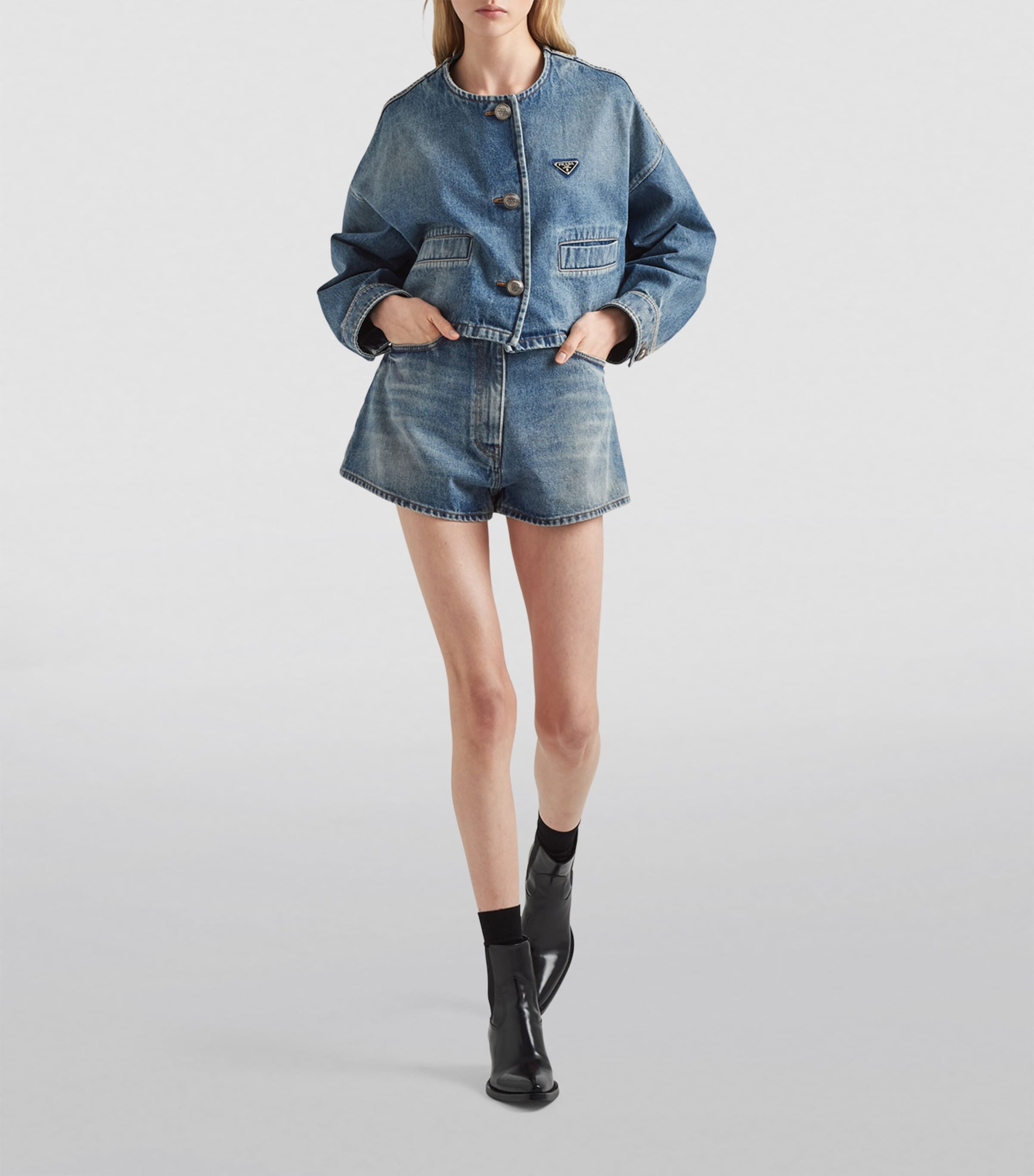 Denim Collarless Jacket F0BAU Image 2