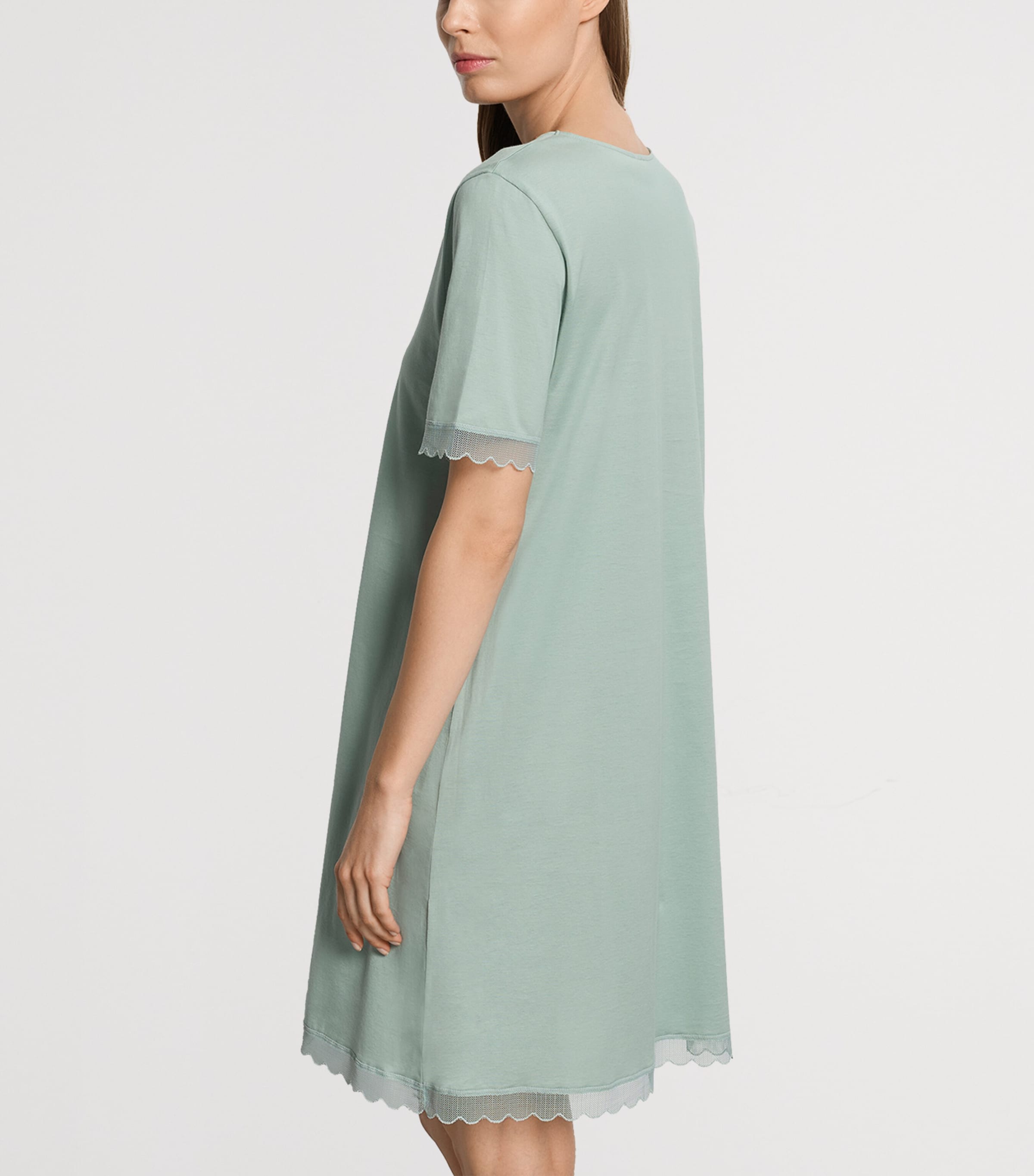 Hanro Womens Cotton Short-Sleeve Inaya Nightdress Dark Seafoam Image 3
