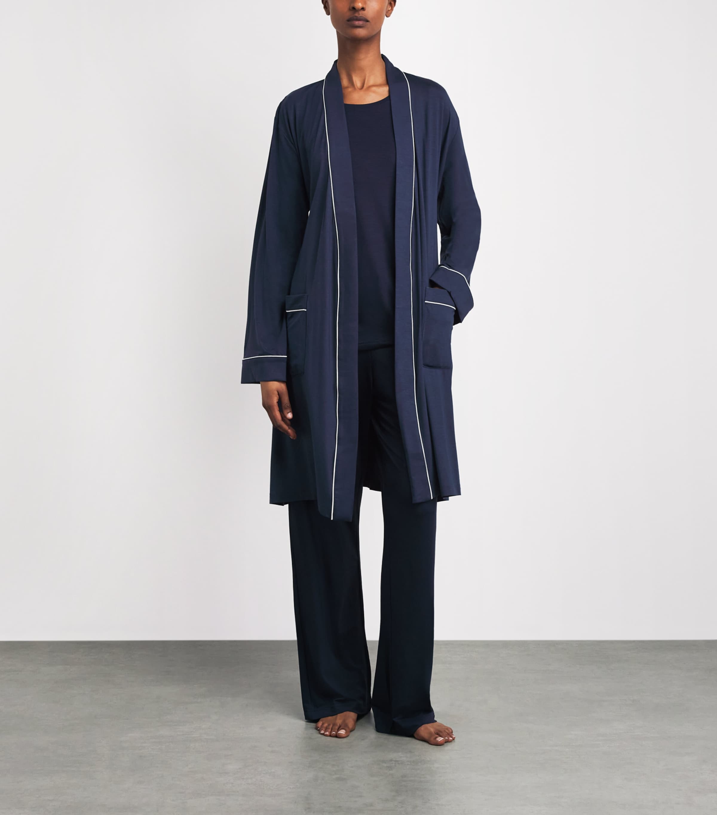 Derek Rose Womens Micro Modal Lara Robe Navy Image 2