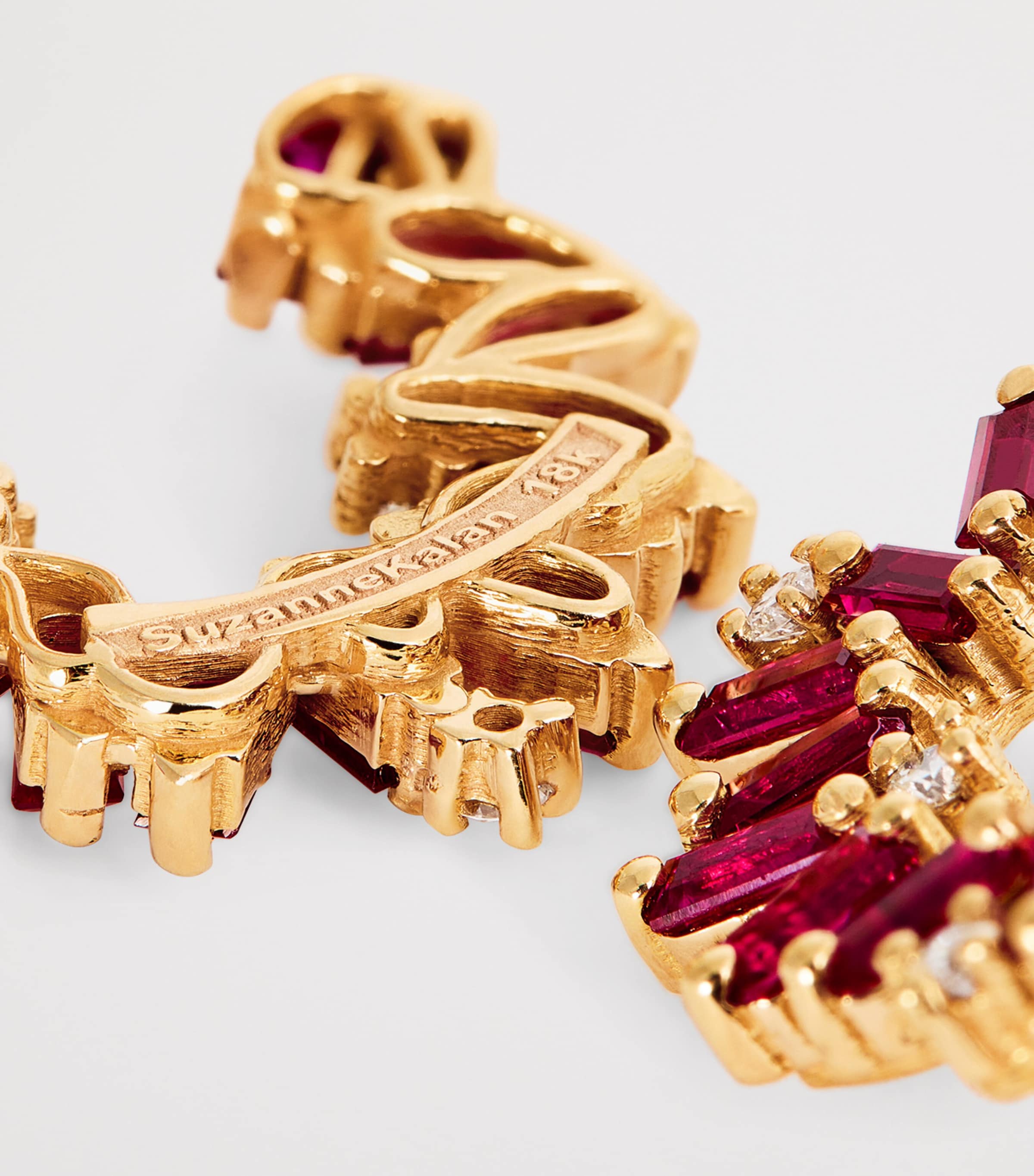 Mini Rose Gold, Diamond and Ruby Bold Hoop Earrings 18K RG/R Image 6