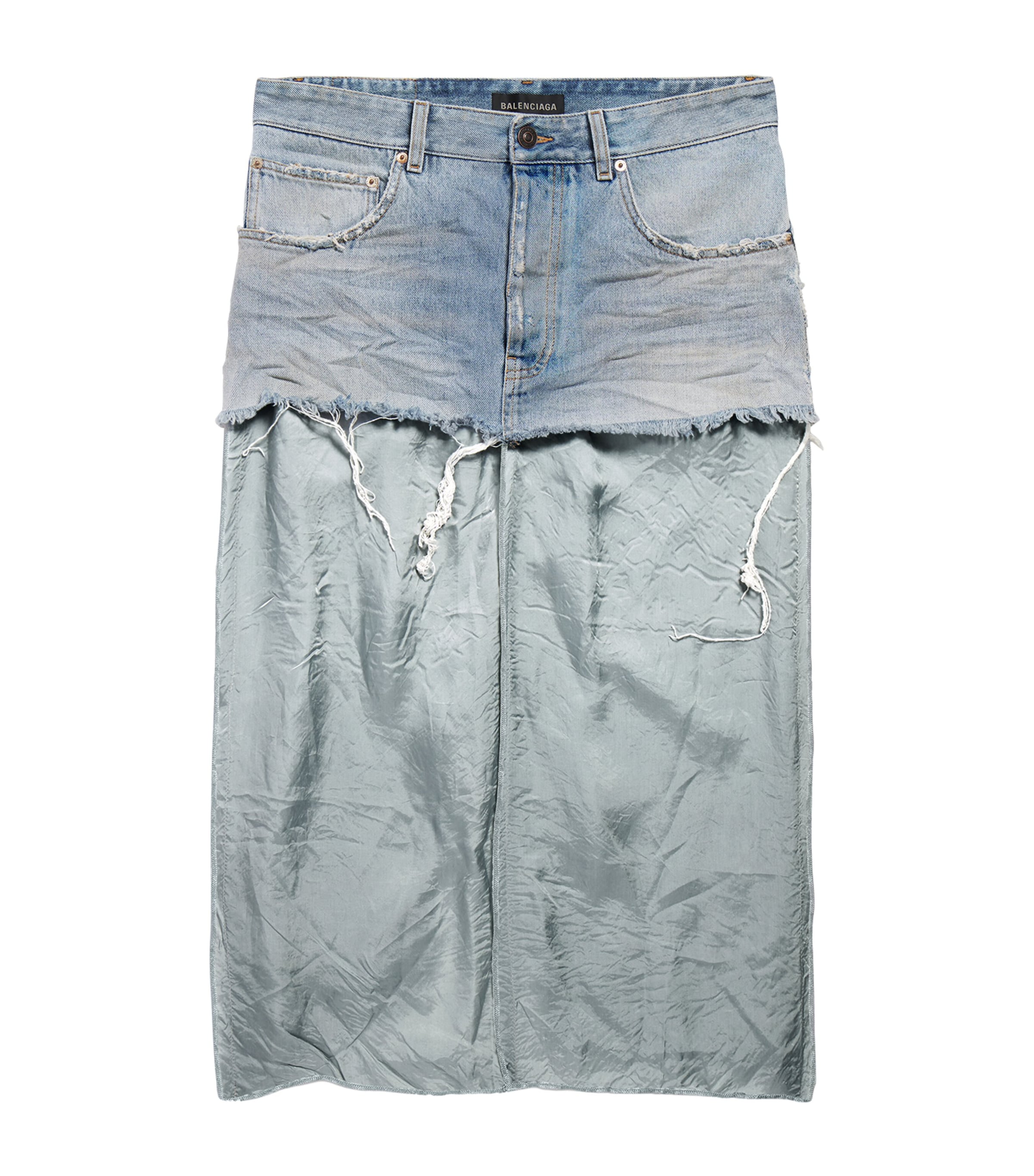 BALENCIAGA RIPPED OFF DENIM MIDI SKIRT 