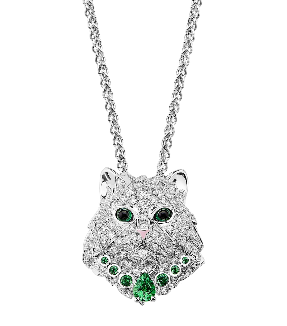 White Gold and Diamond Wladimir the Cat Necklace WHITE Image 3