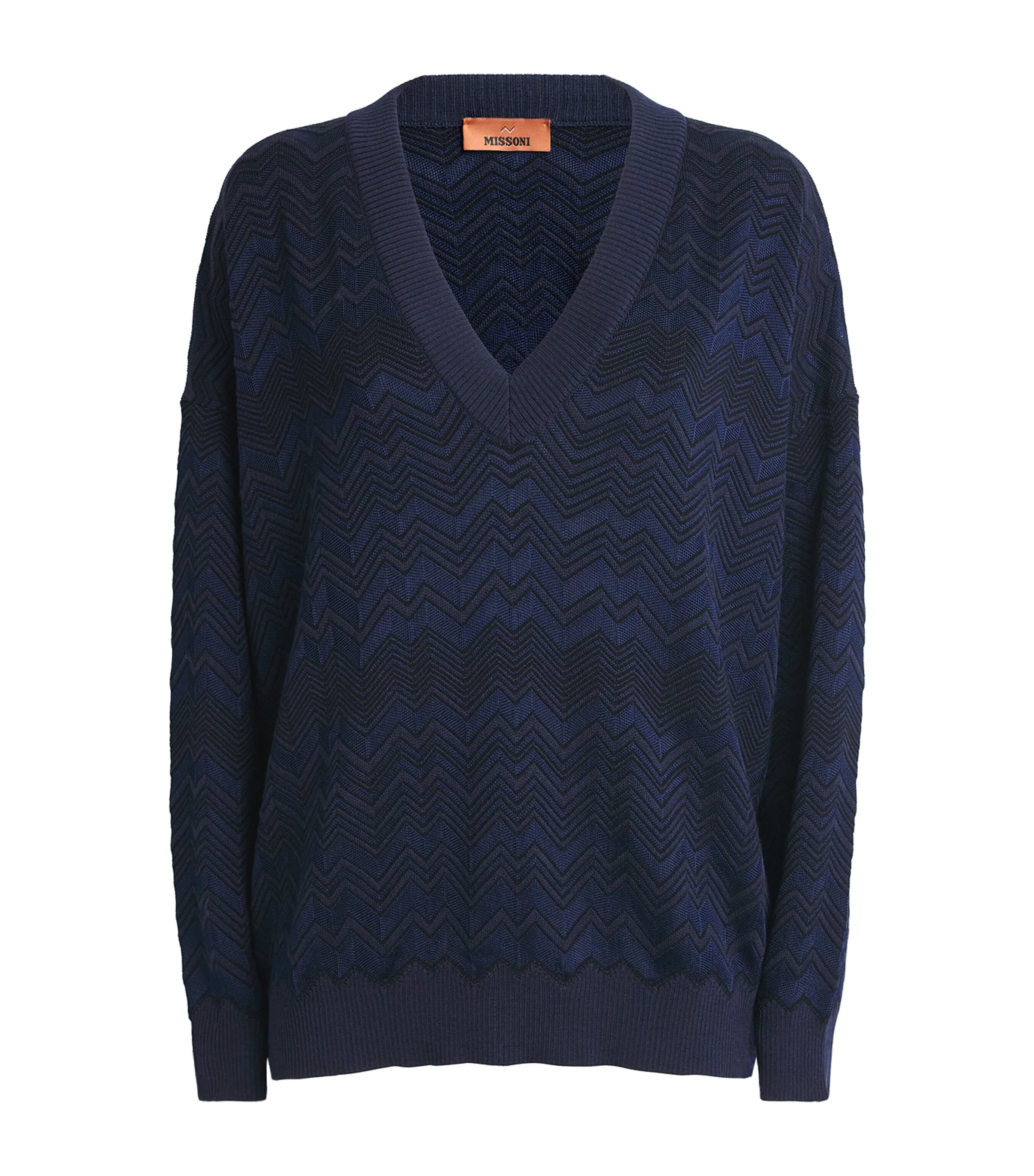 Missoni Womens Chevron V-Neck Sweater Navy Blue Image 1