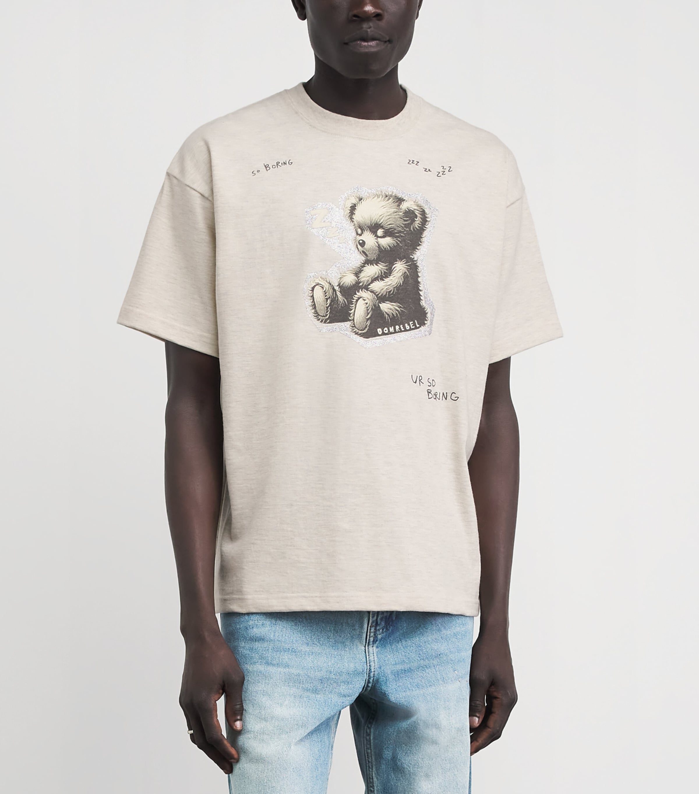 DOMREBEL Mens Cotton Sleeping Bear T-Shirt Greige Image 4