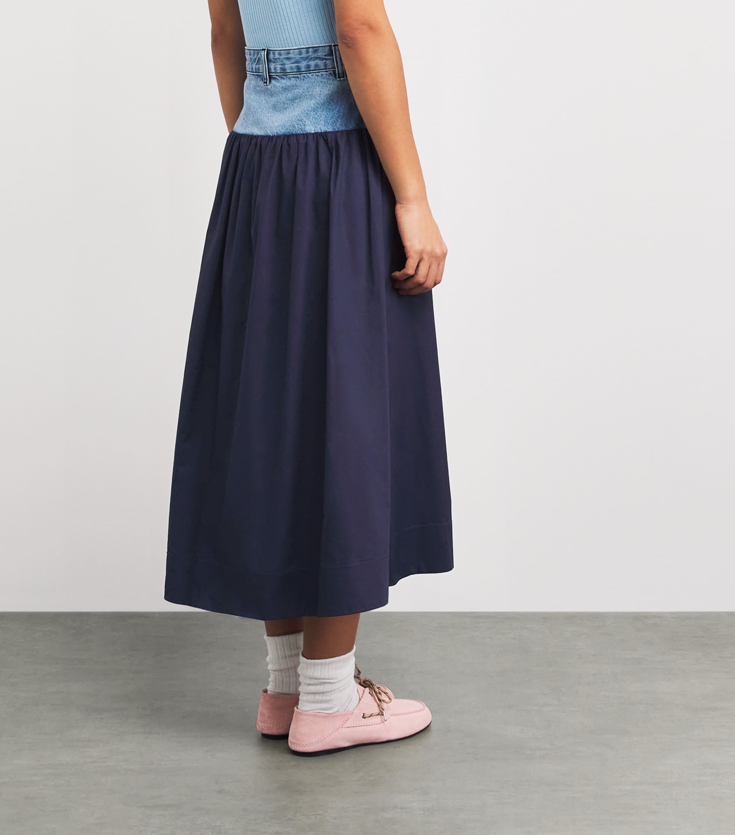 Sandro Paris Womens Denim-Poplin Hybrid Midi Skirt Navy Blue Image 5