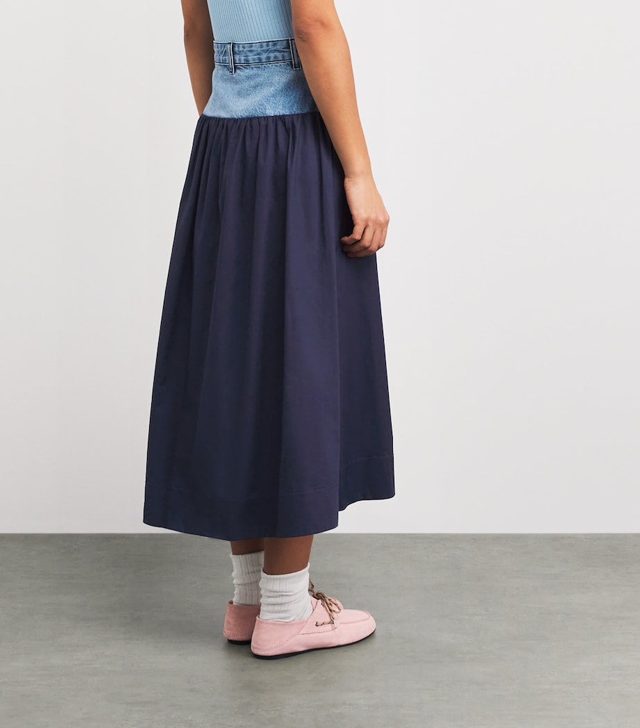 Sandro Paris Womens Denim-Poplin Hybrid Midi Skirt Navy Blue Image 5
