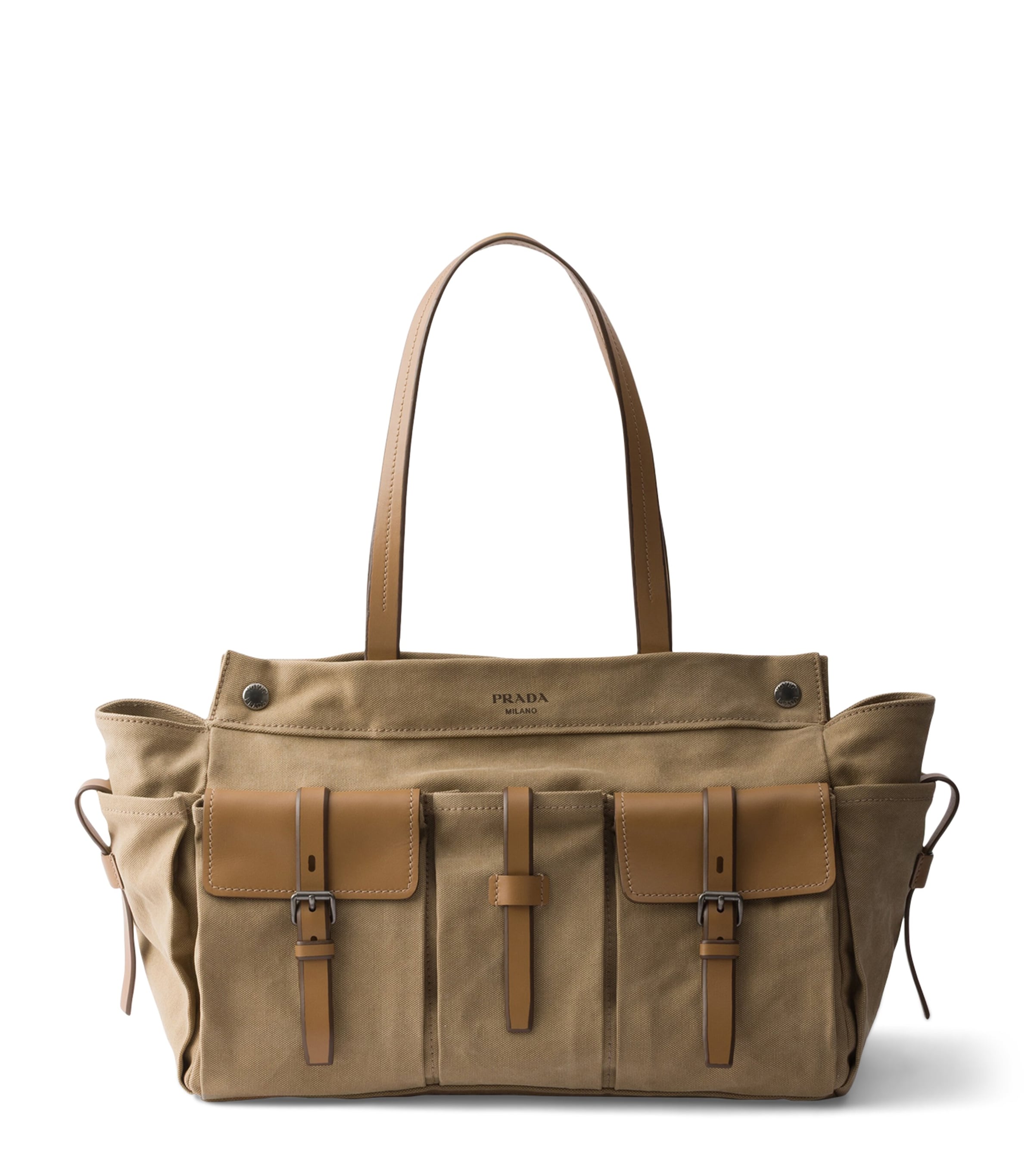 Prada Cotton-Leather Route Tote Bag Neutral