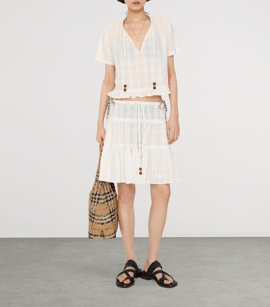 Burberry Womens Cotton Voile Tiered Mini Skirt Chalk White Ip Check Image 2
