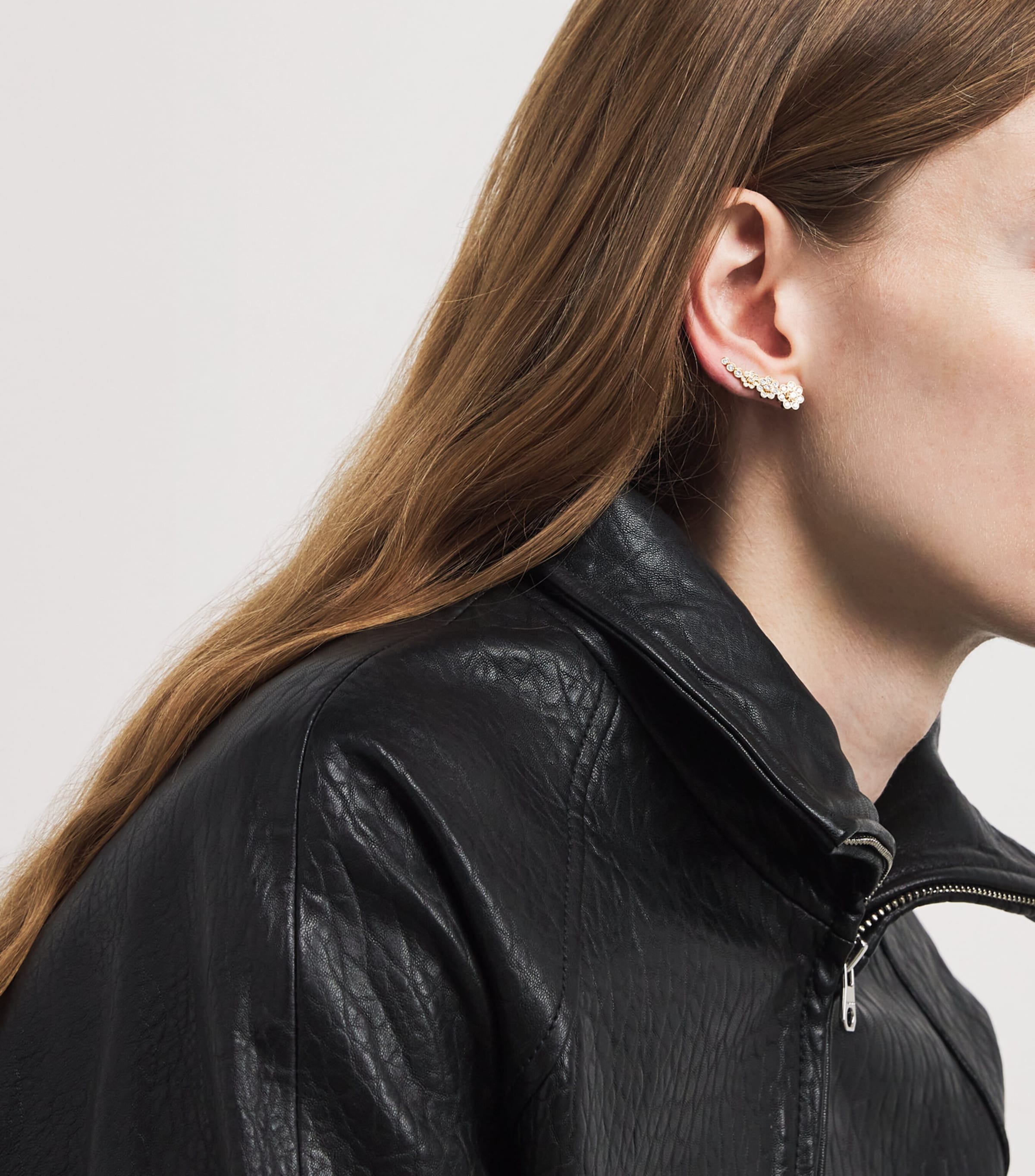 Yellow Gold and Diamond Right Croissant Fleur Single Earring YELLOW GOLD Image 2