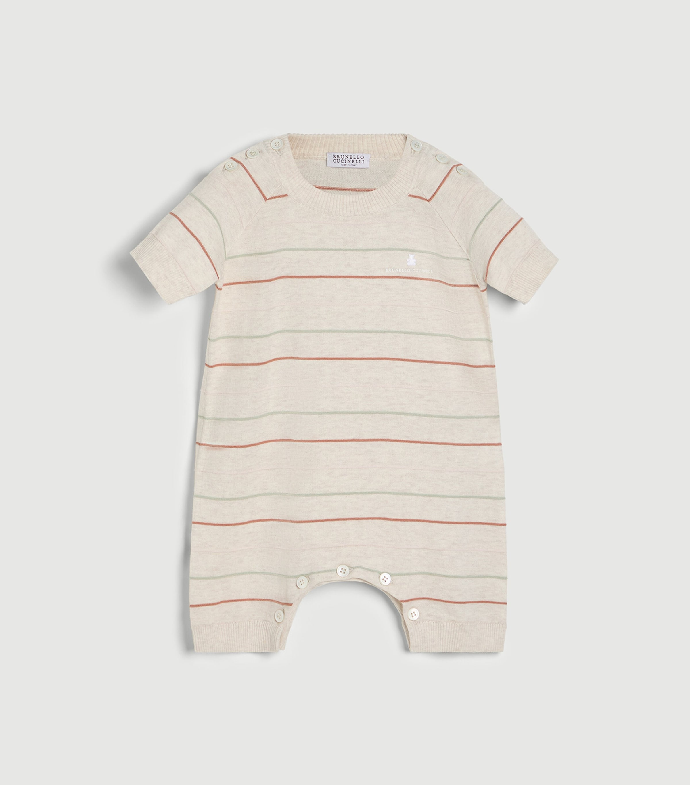 Brunello Cucinelli Kids Cotton Stripe Baby Bernie Playsuit (3-18 Months) Image 2
