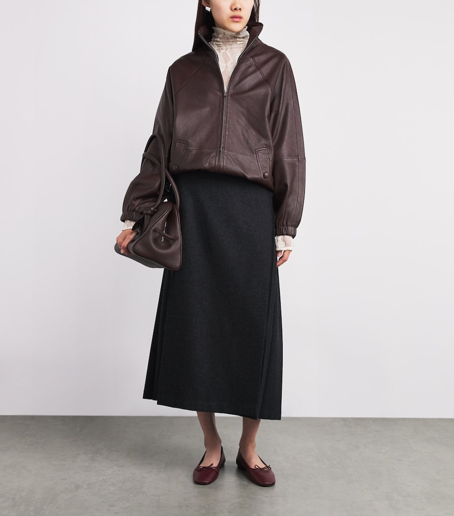 Raglan-Sleeve Leather Jacket BROWN Image 2