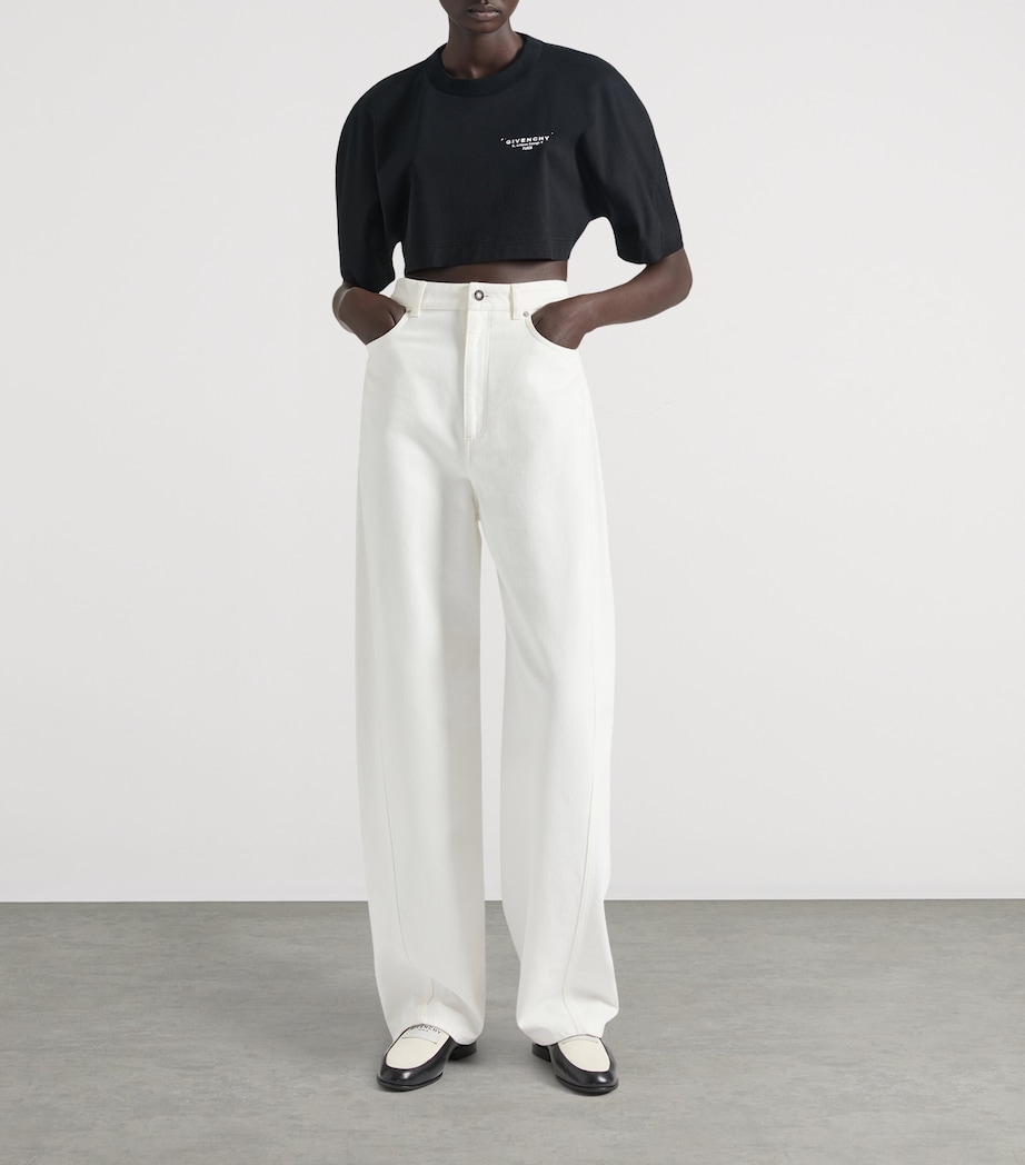 Cotton Cropped Cocoon T-Shirt BLACK Image 2