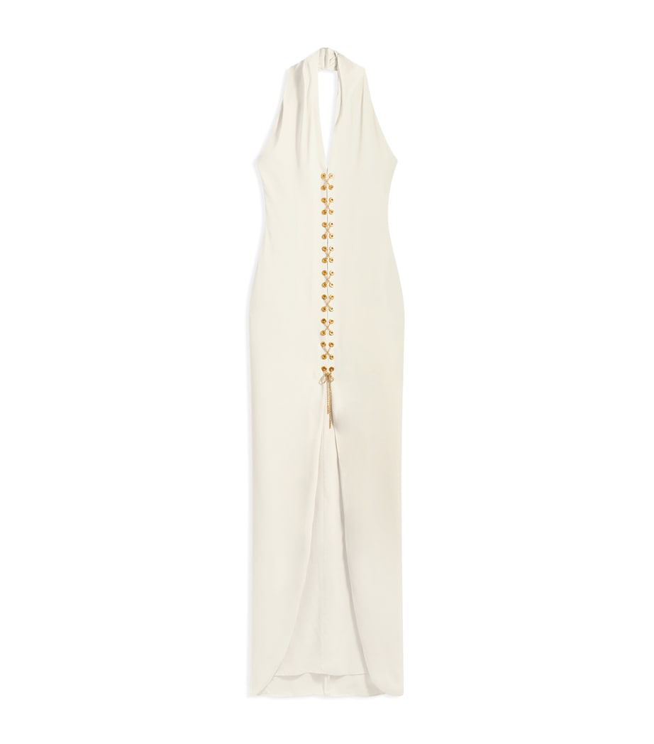 Schiaparelli Womens Laced Halterneck Maxi Gown Ecru Image 1
