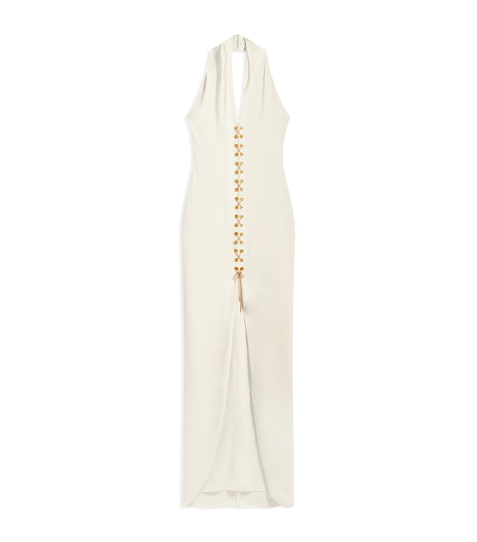 Schiaparelli Laced Halterneck Maxi Gown Ecru