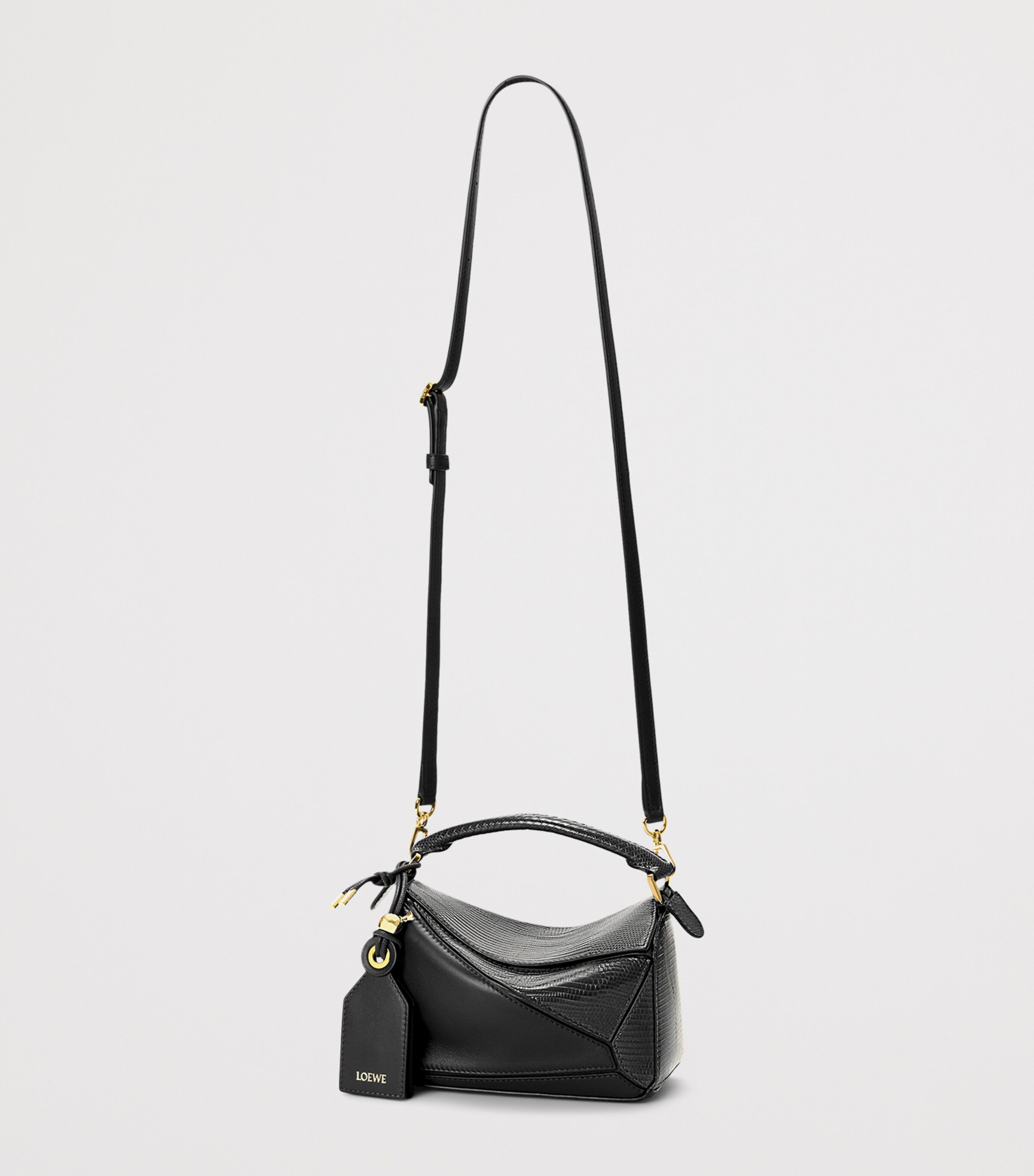 LOEWE Mini Lizzard Skin Featherlight Puzzle Top-Handle Bag Black Image 10