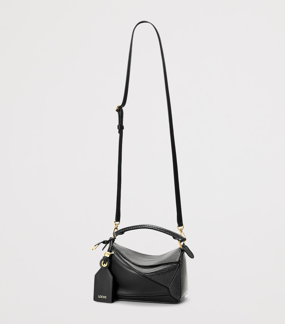 LOEWE Mini Lizzard Skin Featherlight Puzzle Top-Handle Bag Black Image 10