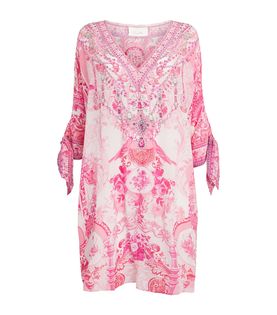Camilla Womens Silk Embellished Mini Kaftan Livin La Vida Rosa Image 1
