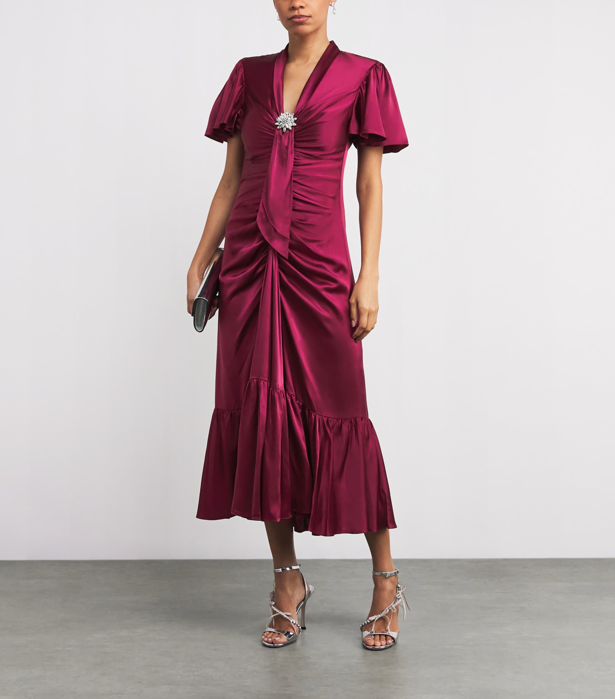 Cinq A Sept Womens Silk Embellished Peeta Midi Dress Red Plum Image 2