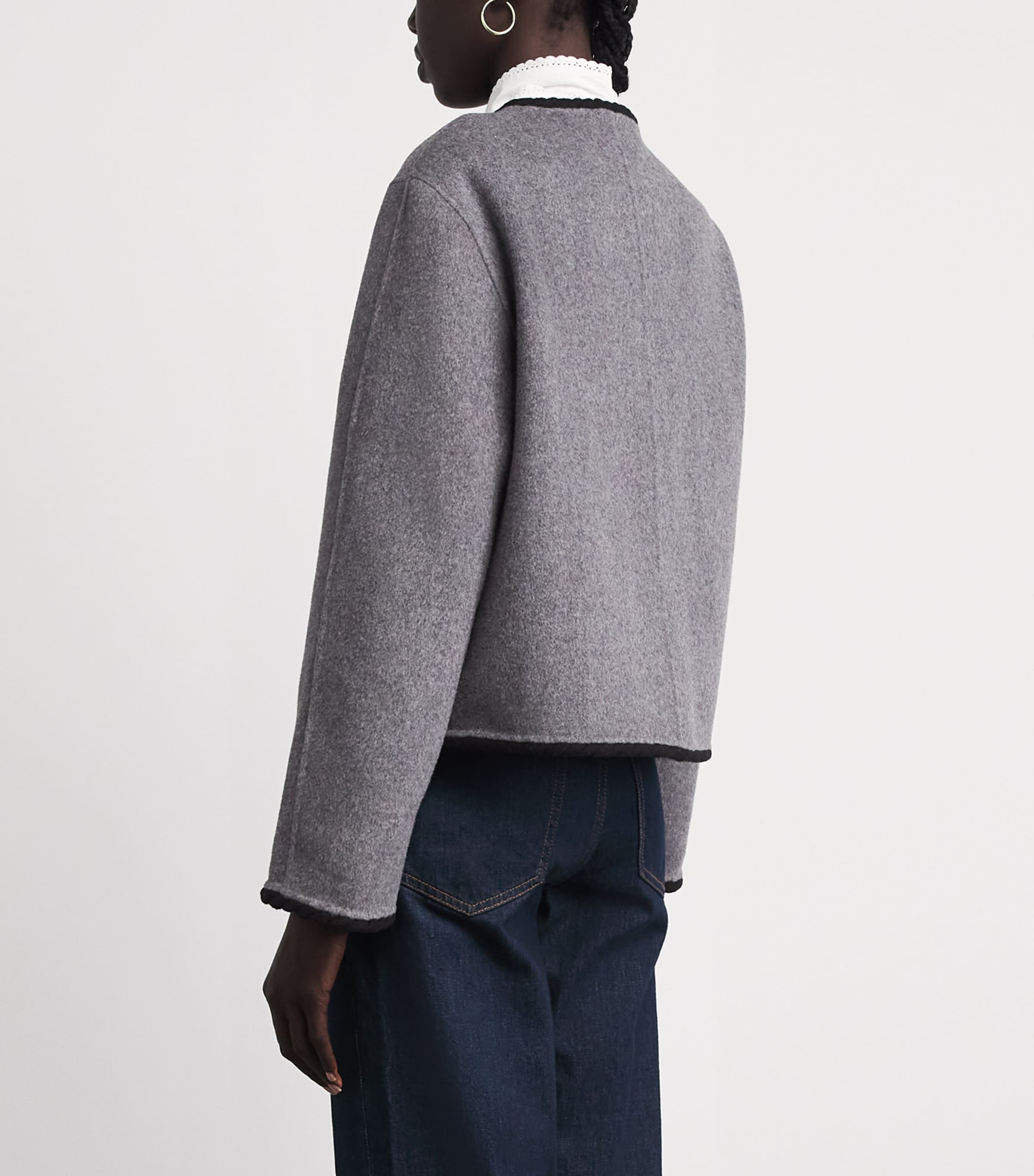 Maje Womens Wool-Blend Double-Face Cropped Jacket Light Grey Image 5