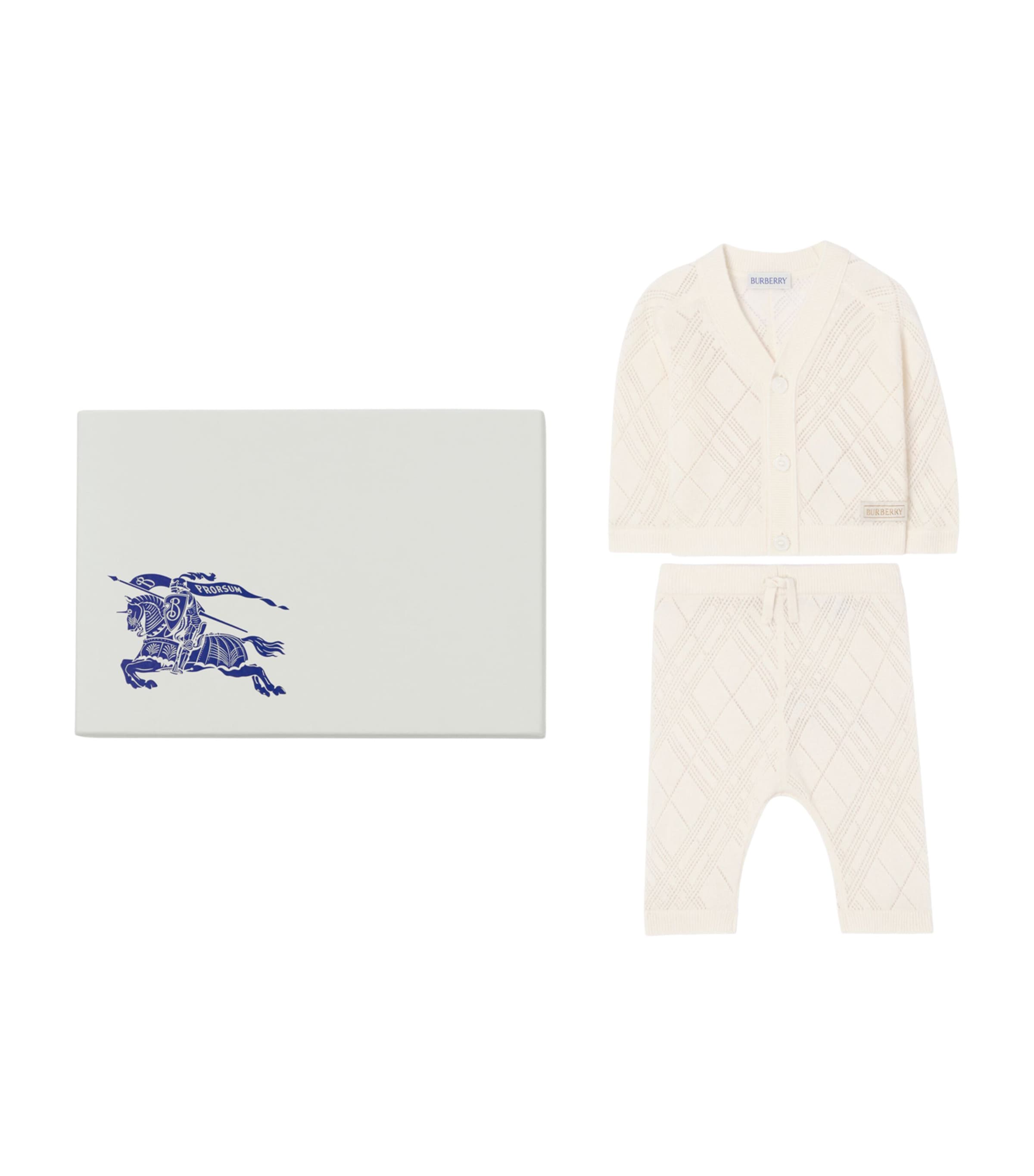 Burberry Kids Cashmere Check Cardigan and Trouser Set (1-18 Months) Ivory Image 1